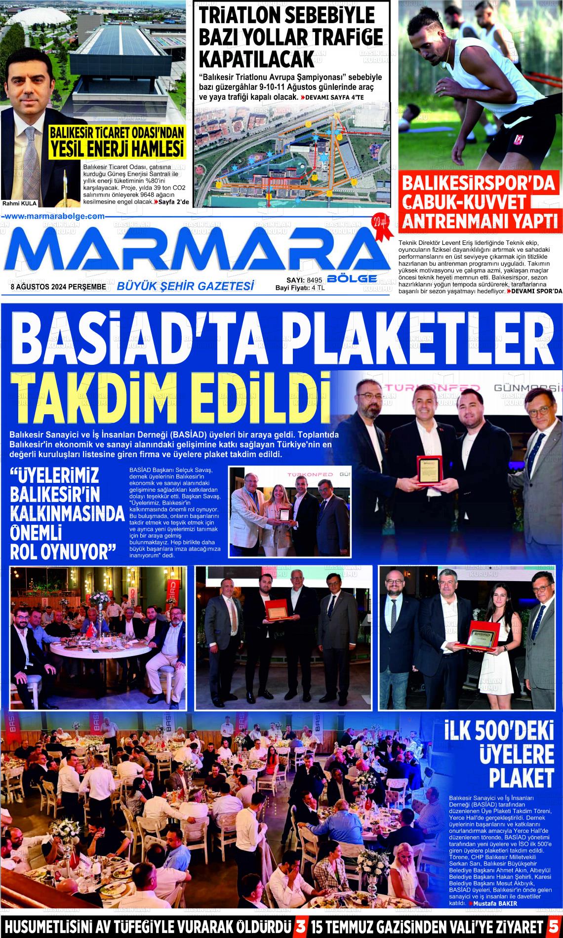 08 Ağustos 2024 Marmara Bölge Gazete Manşeti