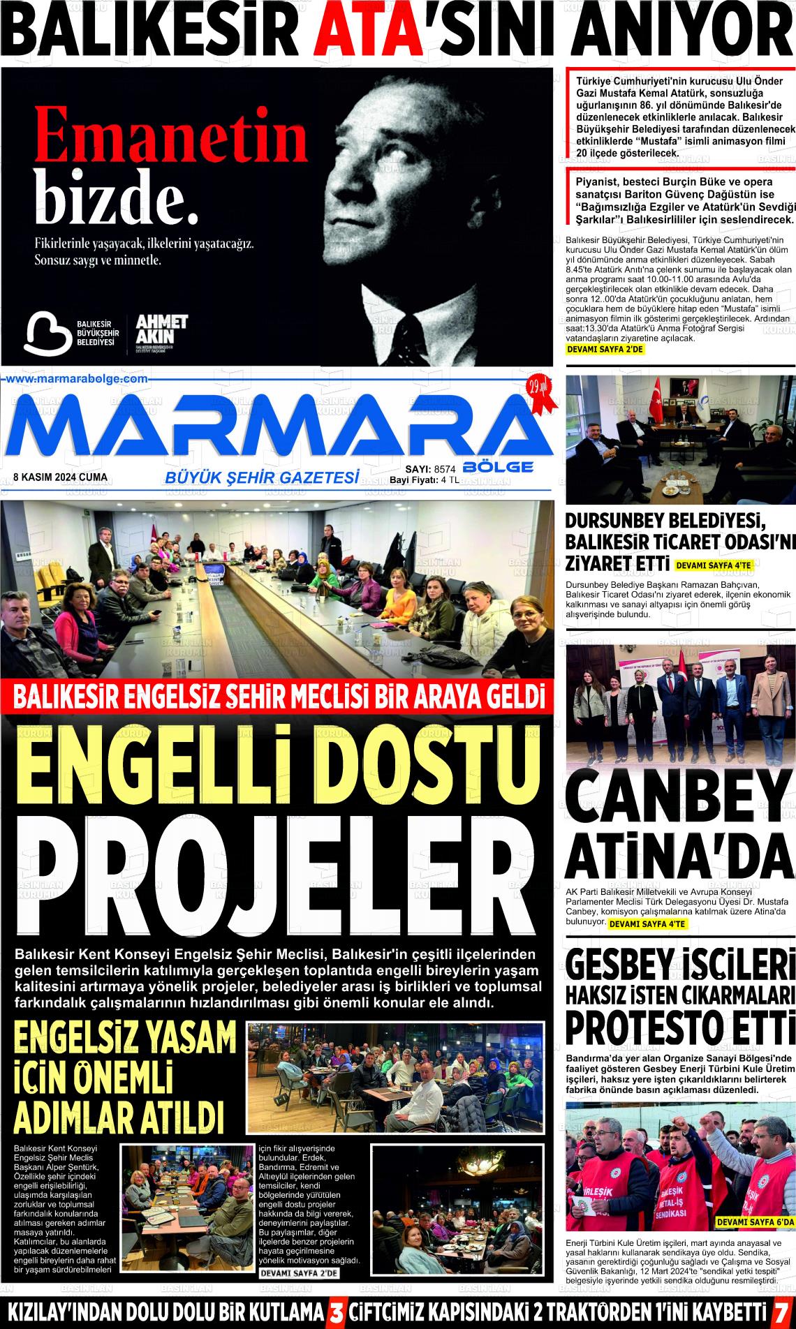 08 Kasım 2024 Marmara Bölge Gazete Manşeti