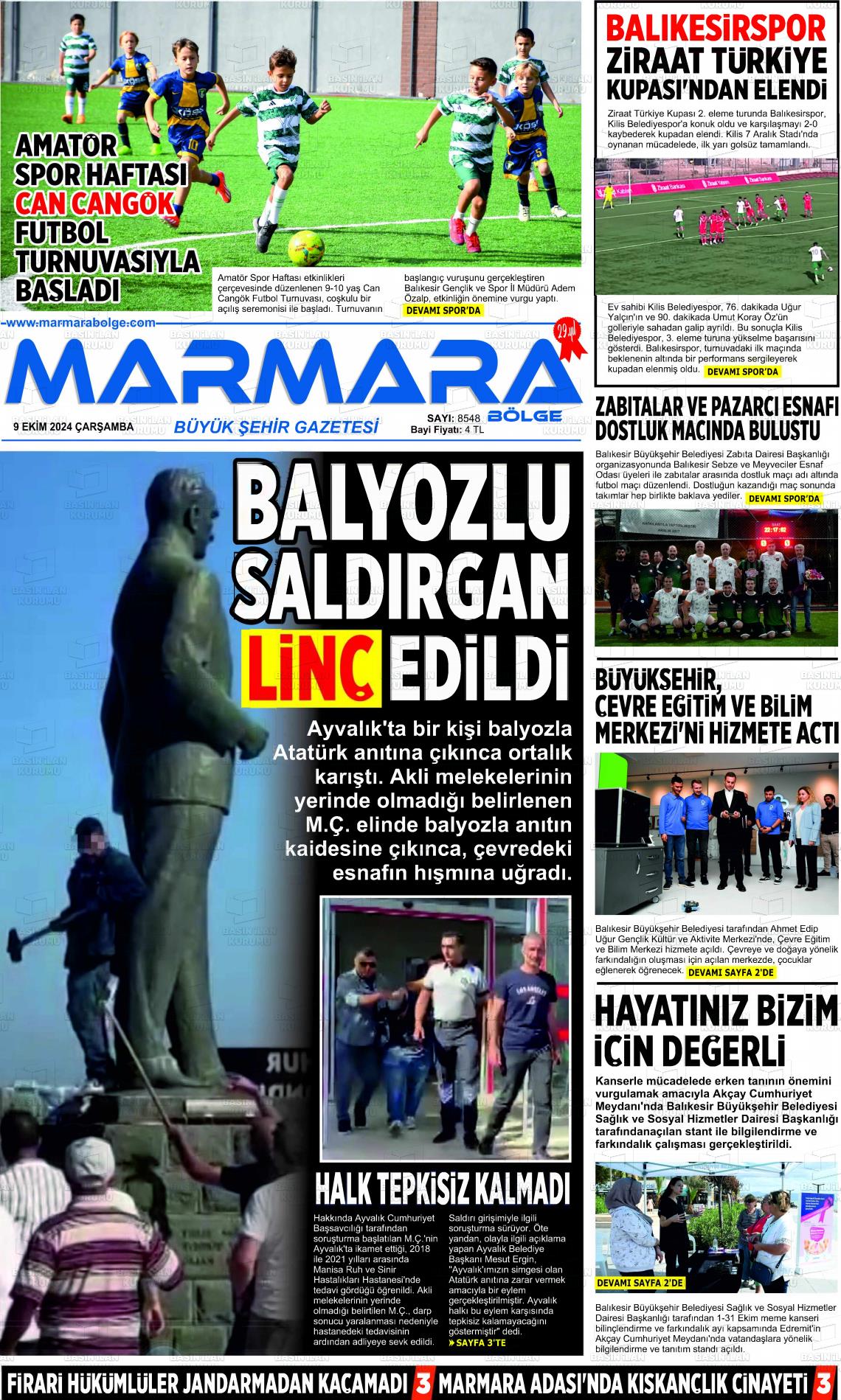 09 Ekim 2024 Marmara Bölge Gazete Manşeti