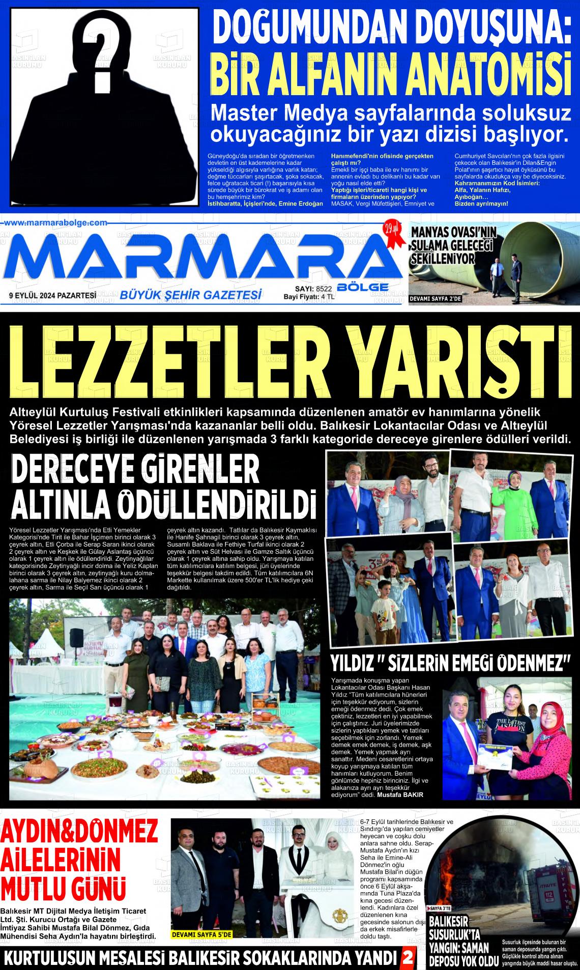 09 Eylül 2024 Marmara Bölge Gazete Manşeti