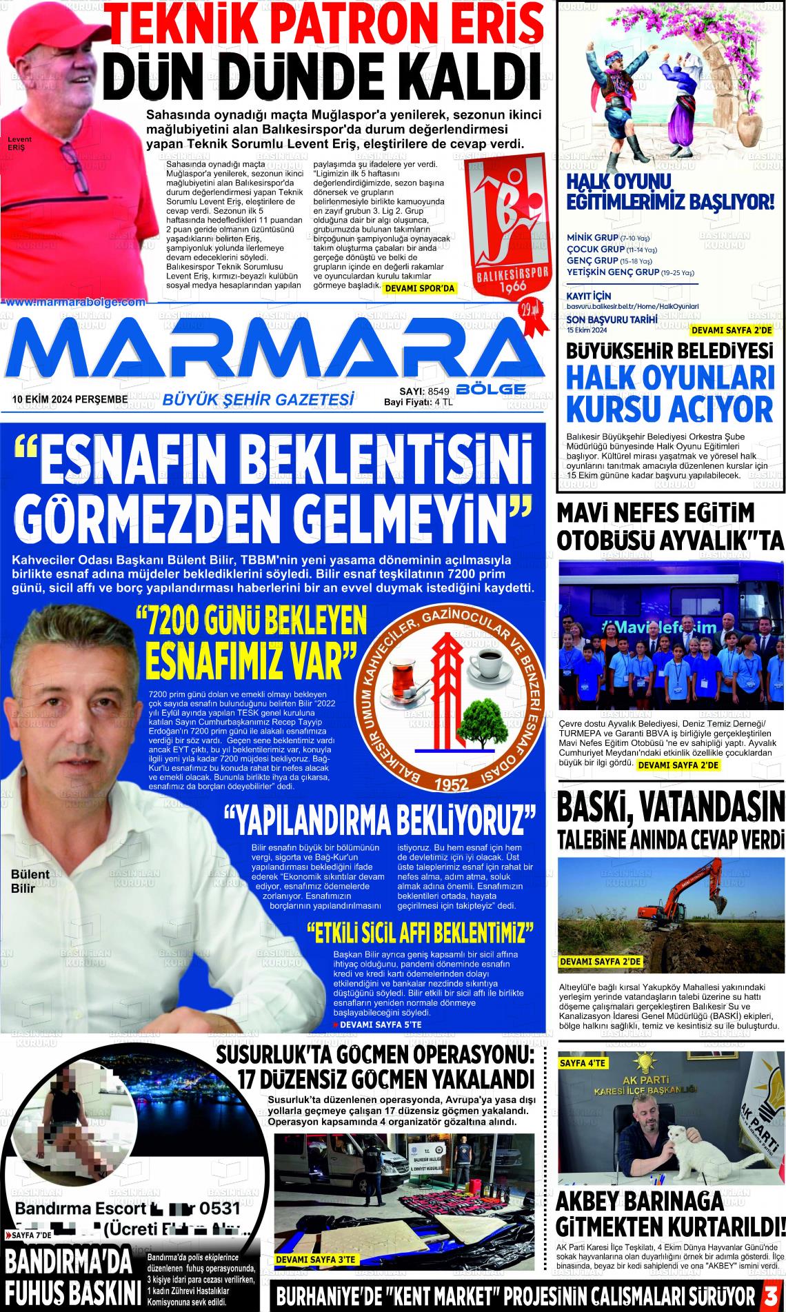 10 Ekim 2024 Marmara Bölge Gazete Manşeti