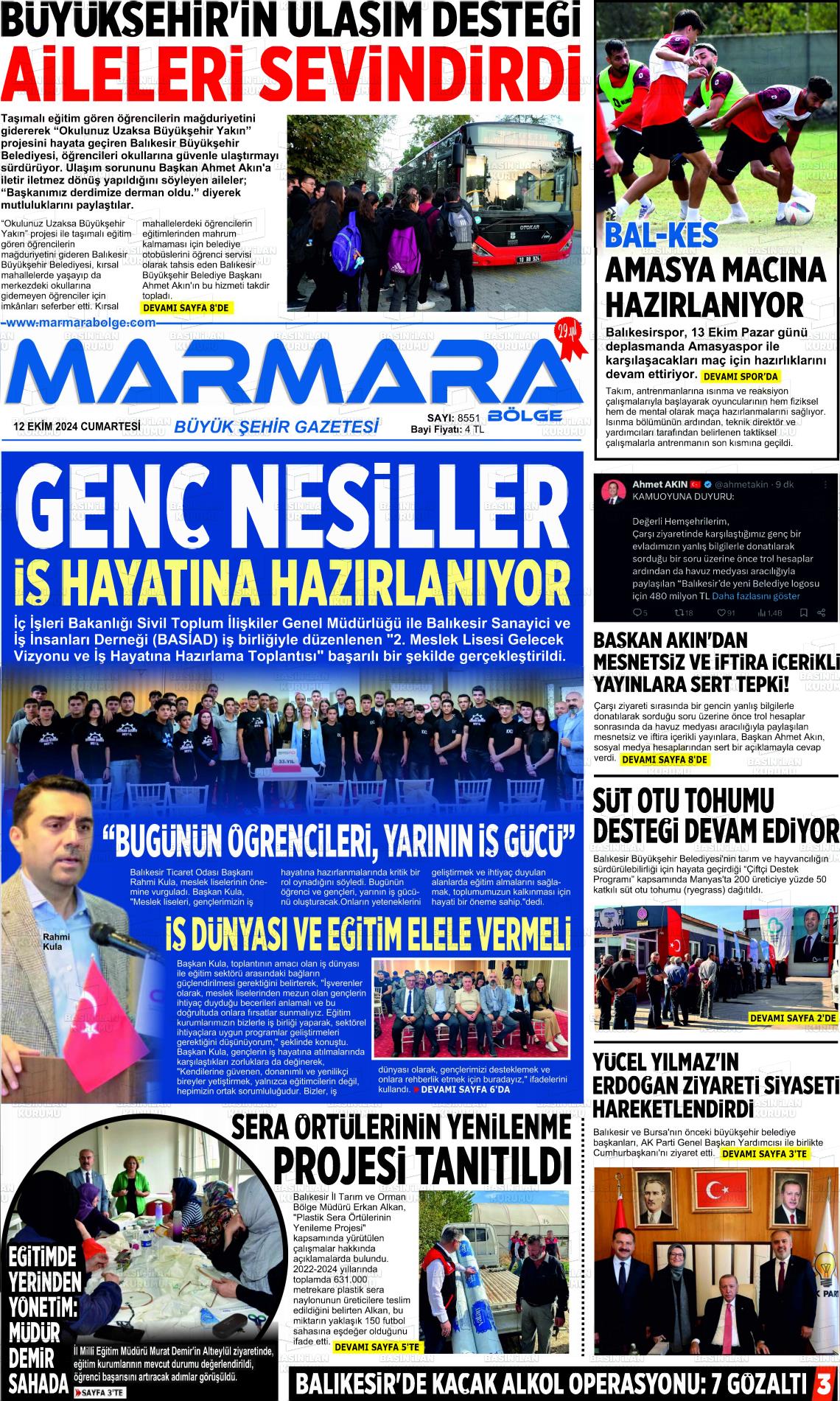 12 Ekim 2024 Marmara Bölge Gazete Manşeti