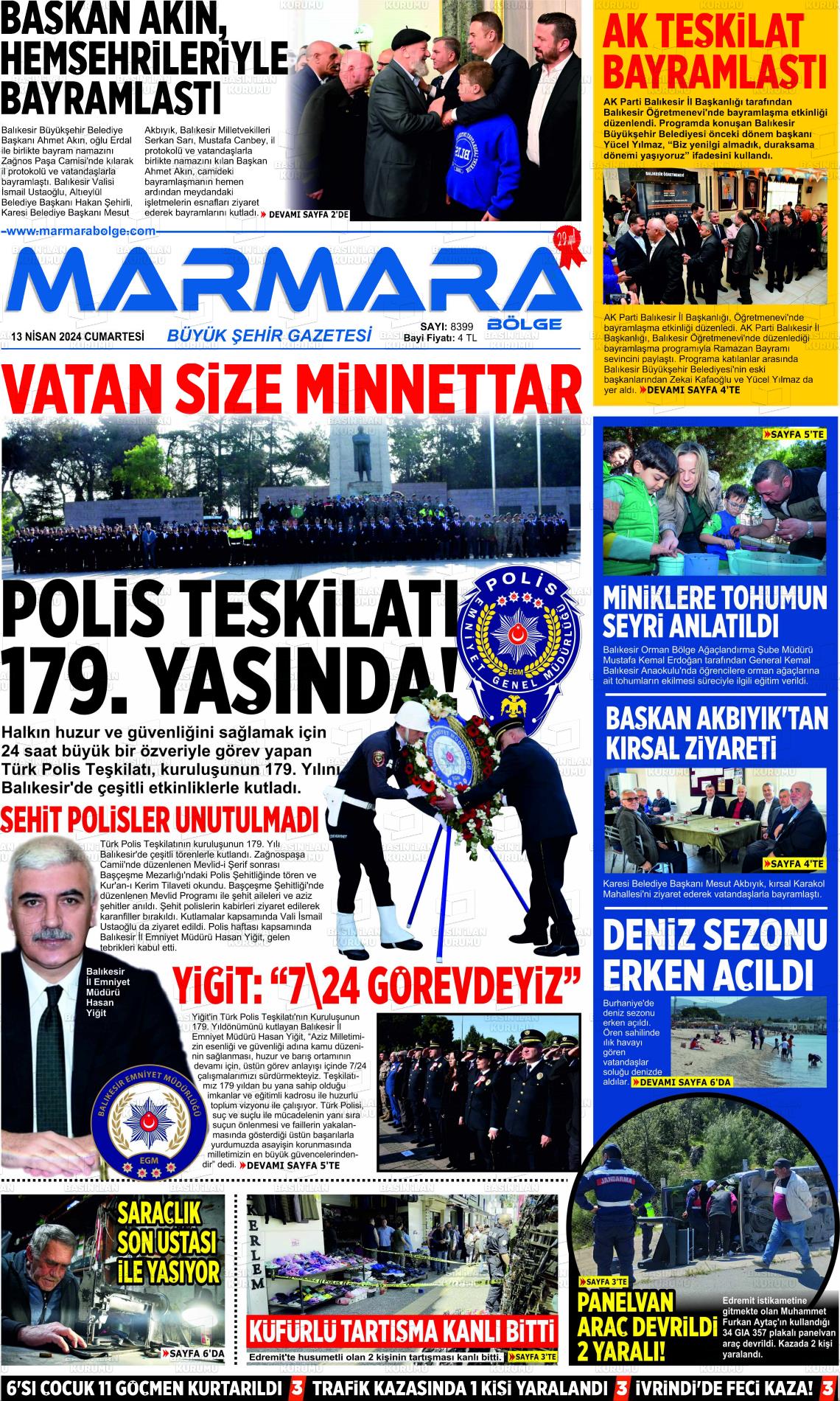 13 Nisan 2024 Marmara Bölge Gazete Manşeti