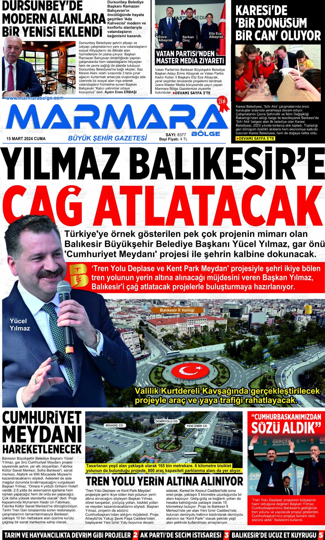 15 Mart 2024 Marmara Bölge Gazete Manşeti