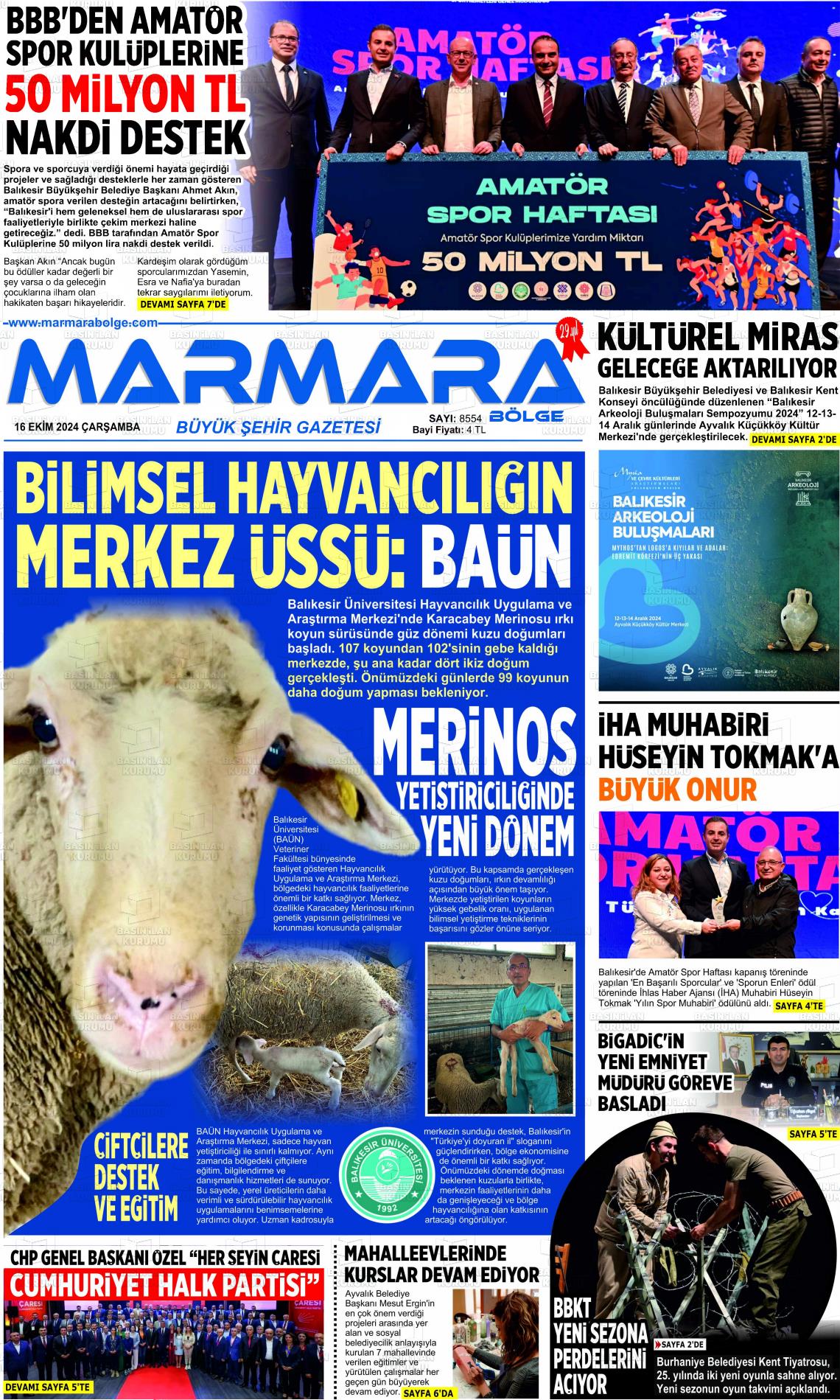 16 Ekim 2024 Marmara Bölge Gazete Manşeti