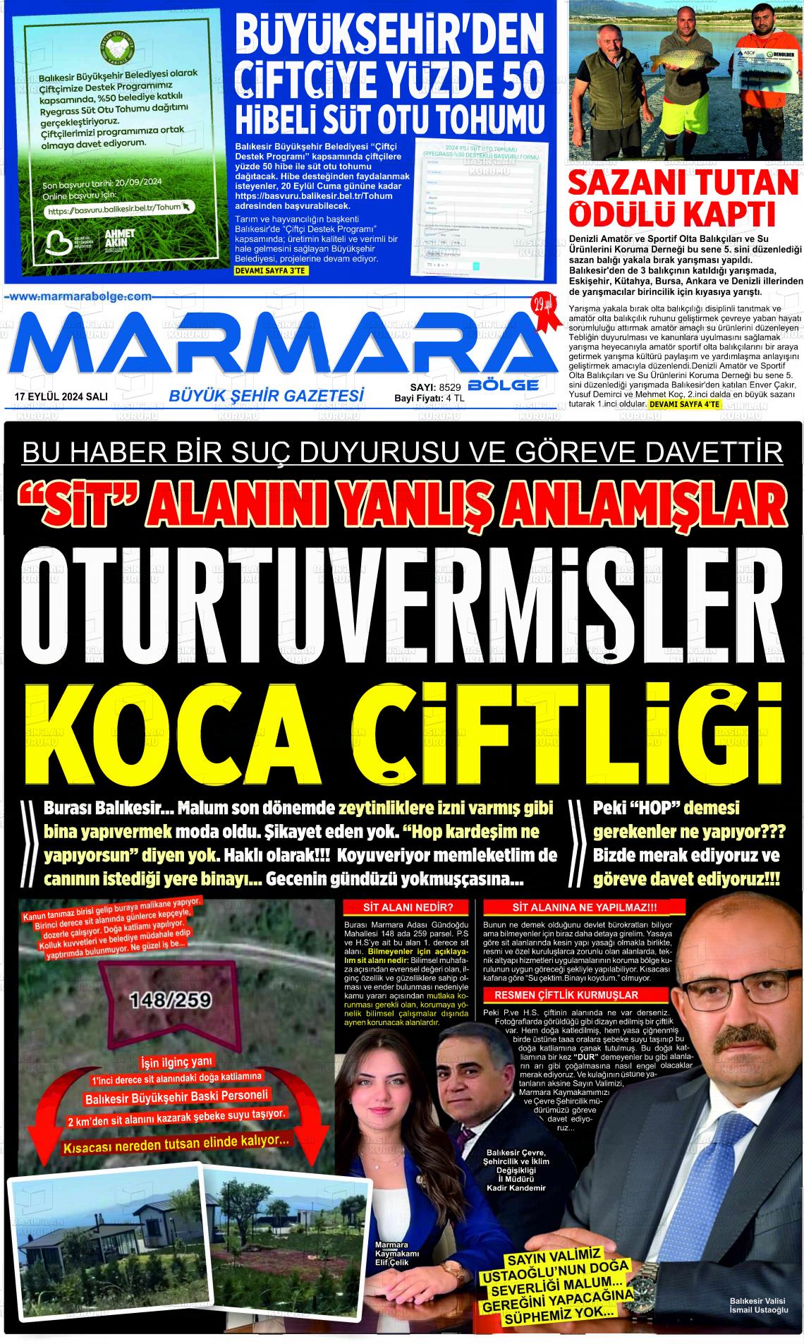 17 Eylül 2024 Marmara Bölge Gazete Manşeti