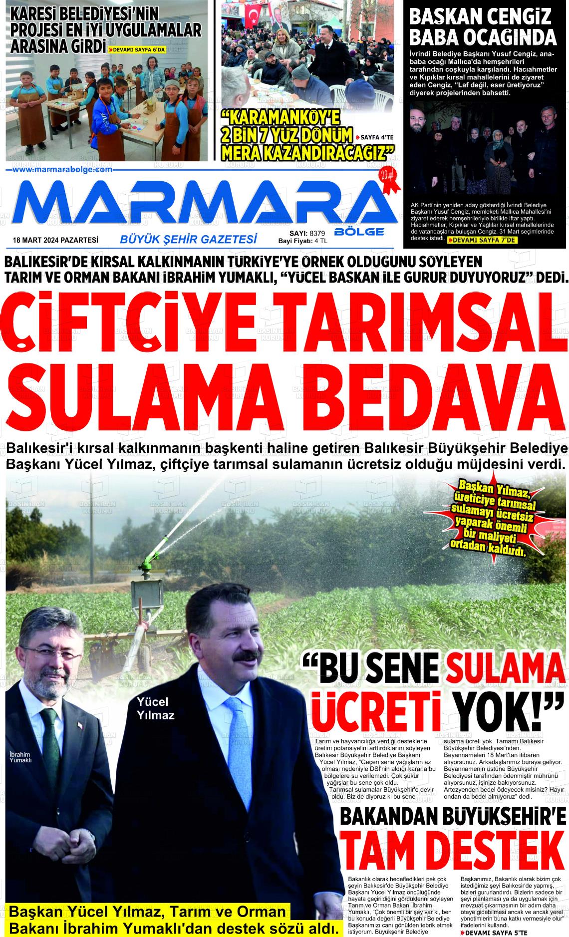 18 Mart 2024 Marmara Bölge Gazete Manşeti