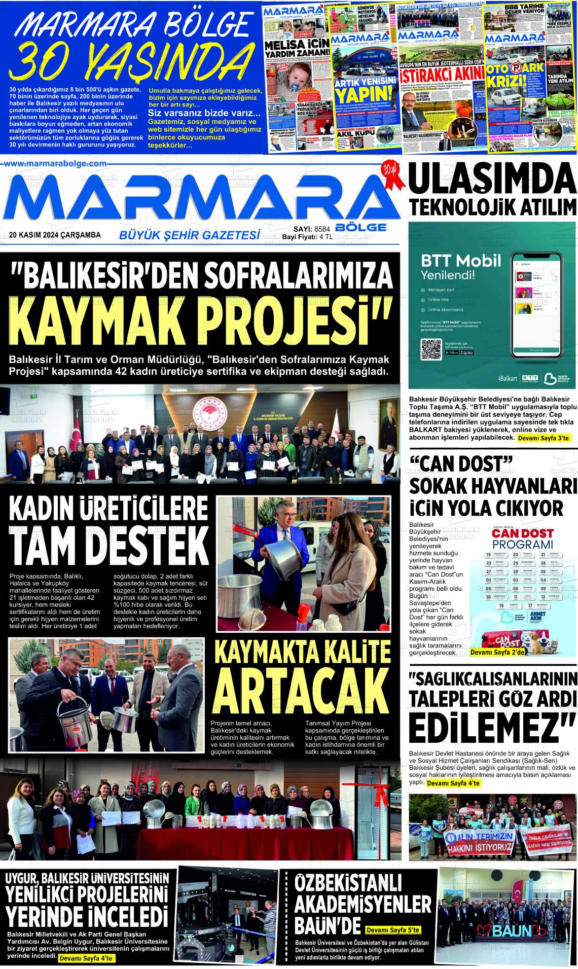 20 Kasım 2024 Marmara Bölge Gazete Manşeti