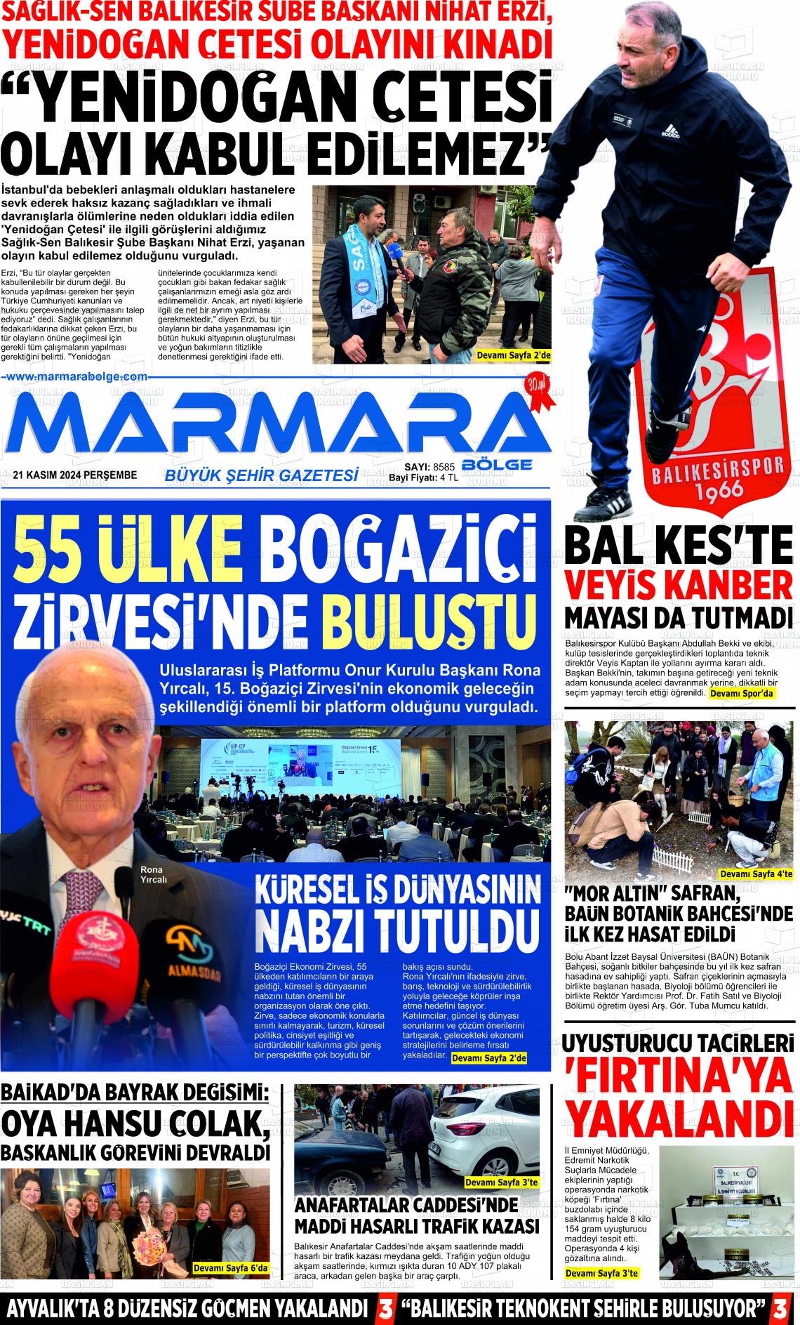 21 Kasım 2024 Marmara Bölge Gazete Manşeti