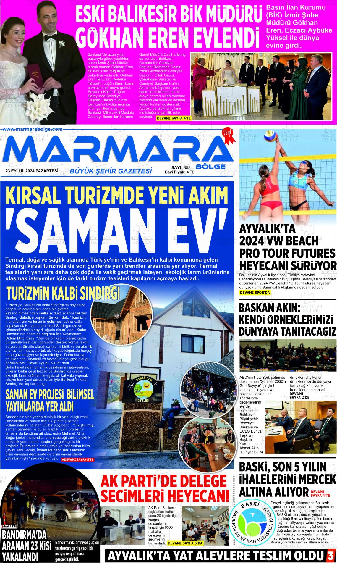 23 Eylül 2024 Marmara Bölge Gazete Manşeti