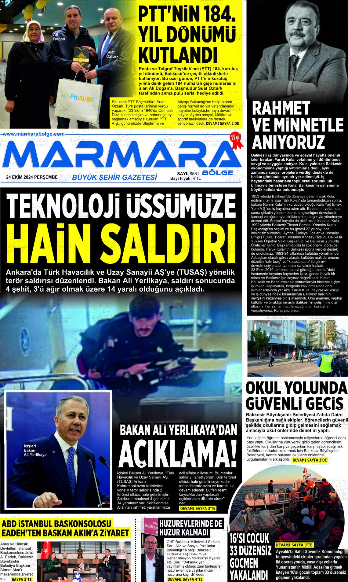 24 Ekim 2024 Marmara Bölge Gazete Manşeti