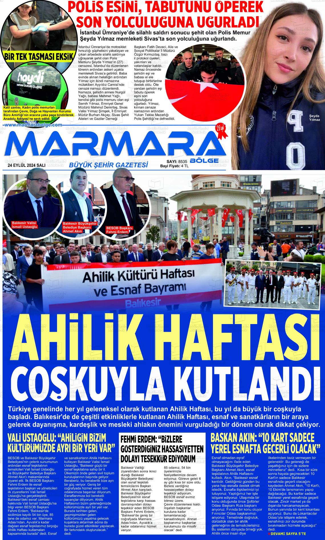 25 Eylül 2024 Marmara Bölge Gazete Manşeti