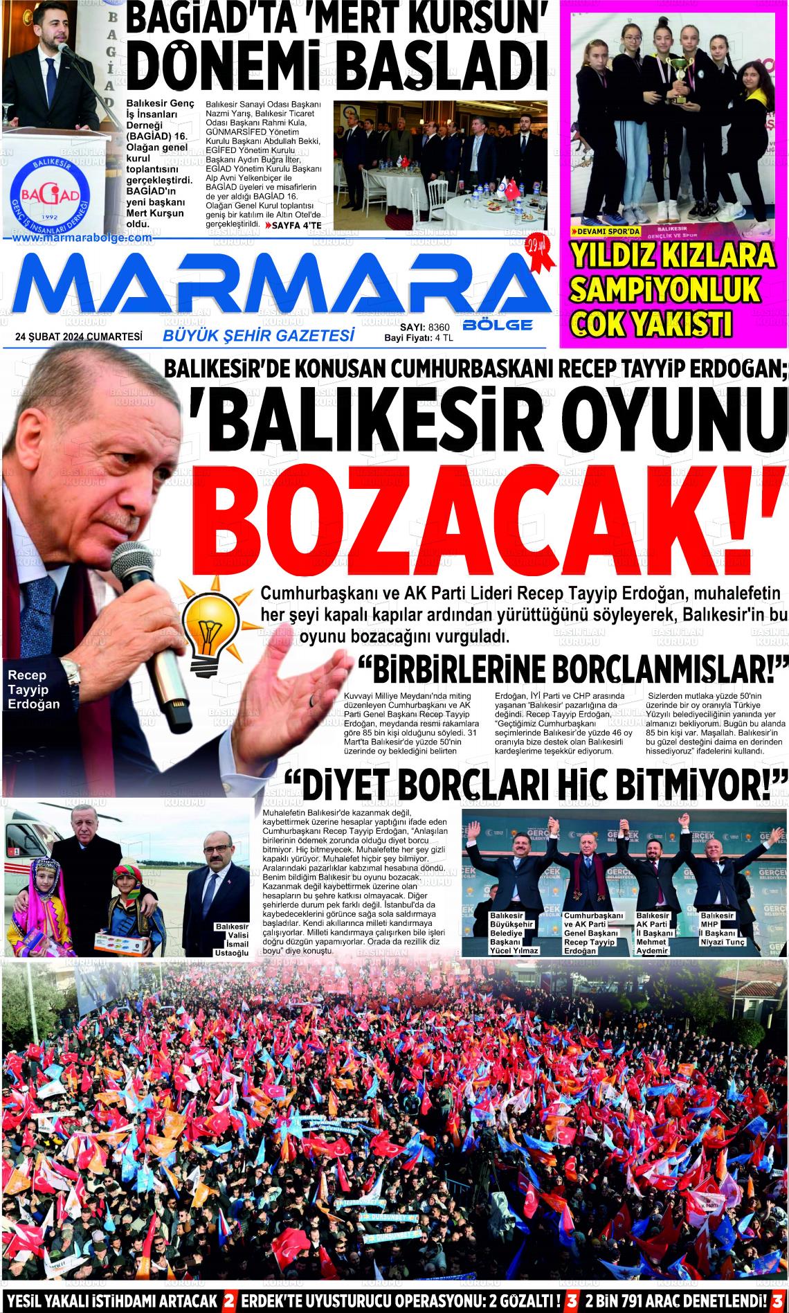 24 Şubat 2024 Marmara Bölge Gazete Manşeti