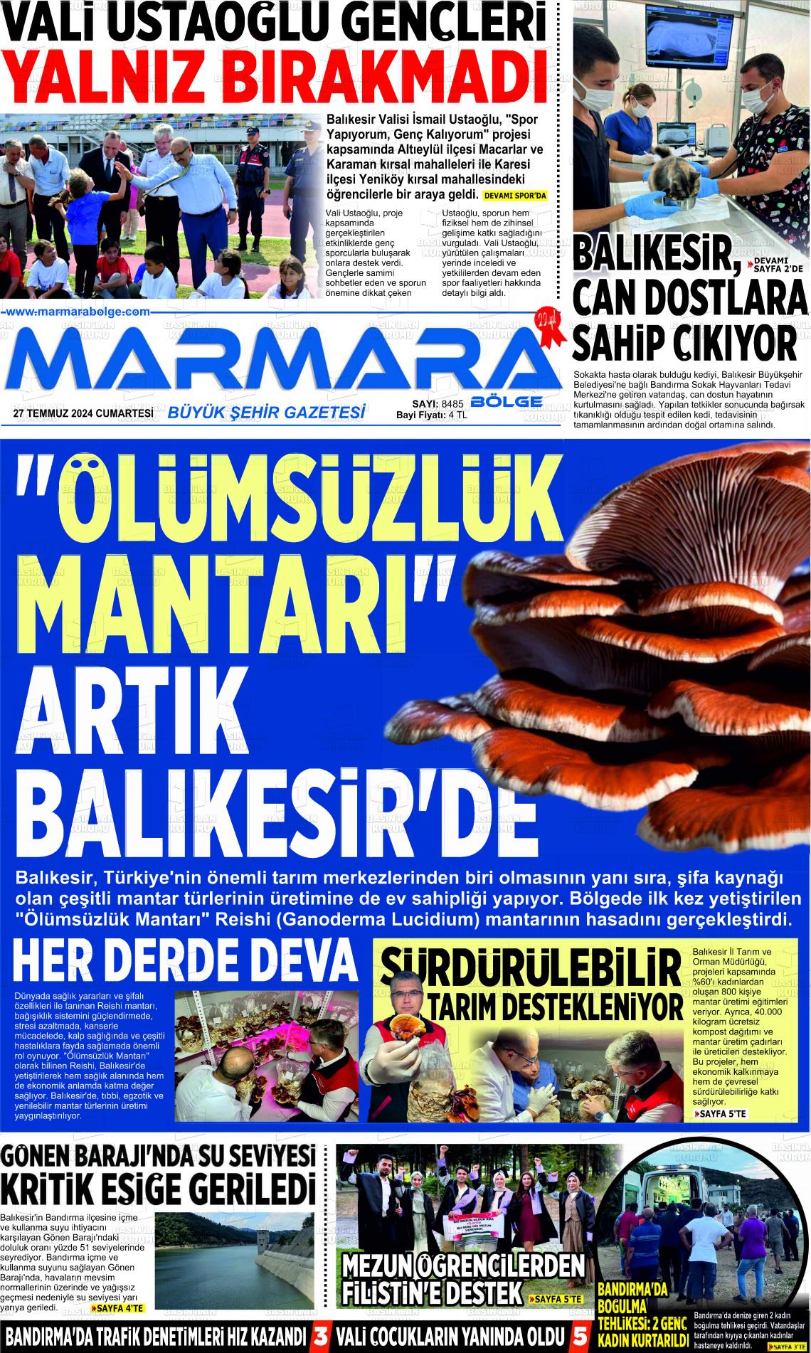 27 Temmuz 2024 Marmara Bölge Gazete Manşeti