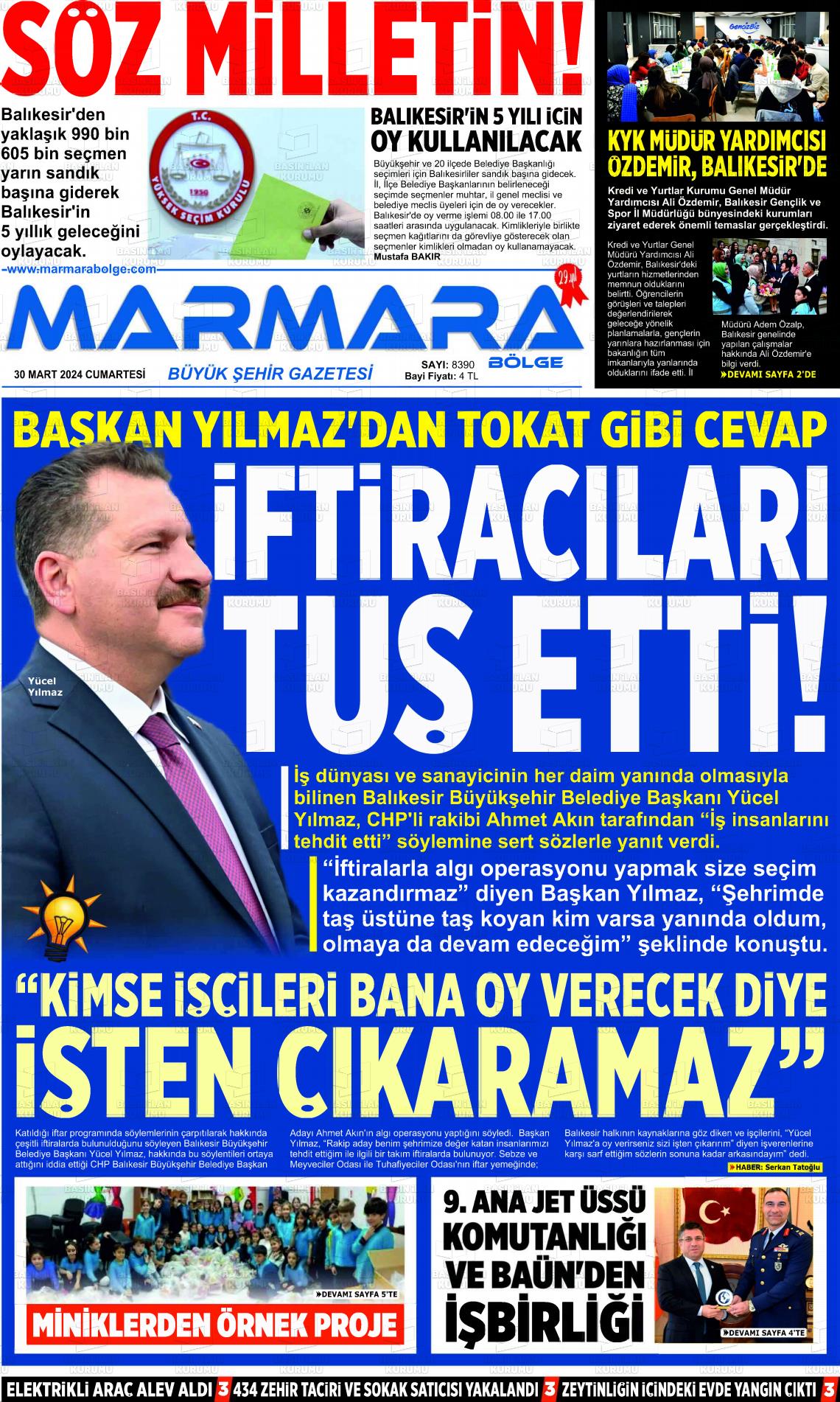 30 Mart 2024 Marmara Bölge Gazete Manşeti