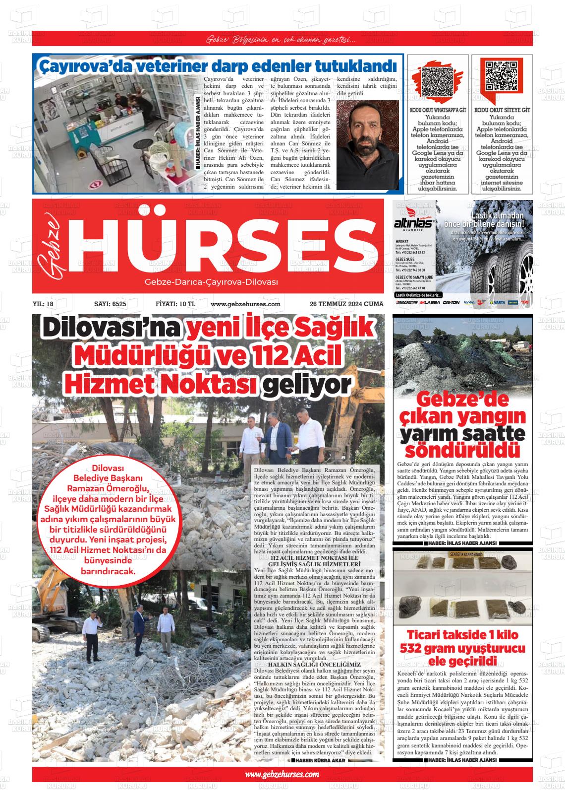27 Temmuz 2024 Marmara  Gebze Gazete Manşeti