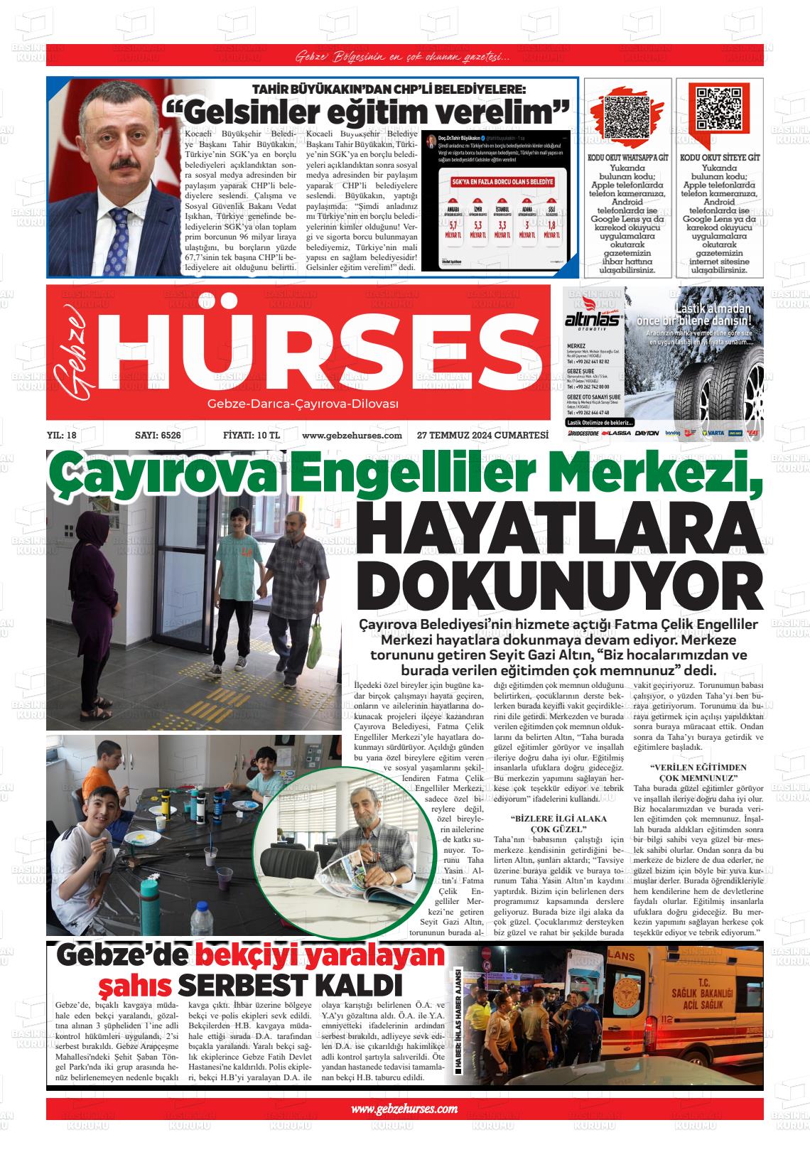 27 Temmuz 2024 Marmara  Gebze Gazete Manşeti