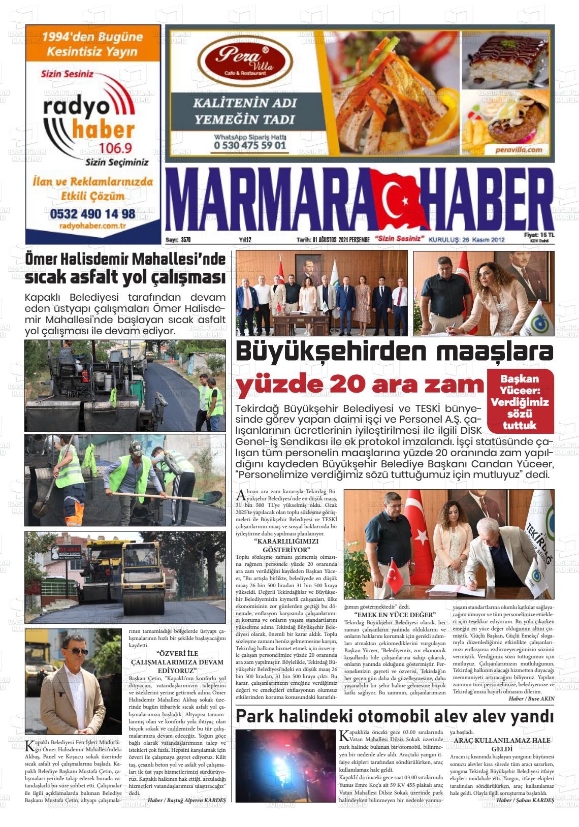 01 Ağustos 2024 Marmara Haber Gazete Manşeti