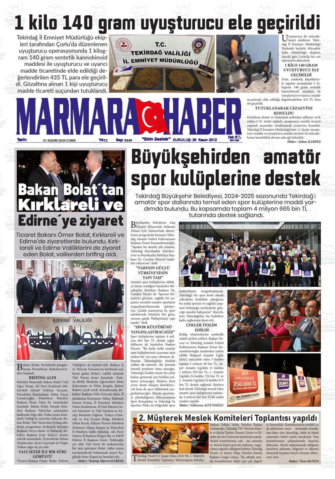 01 Kasım 2024 Marmara Haber Gazete Manşeti