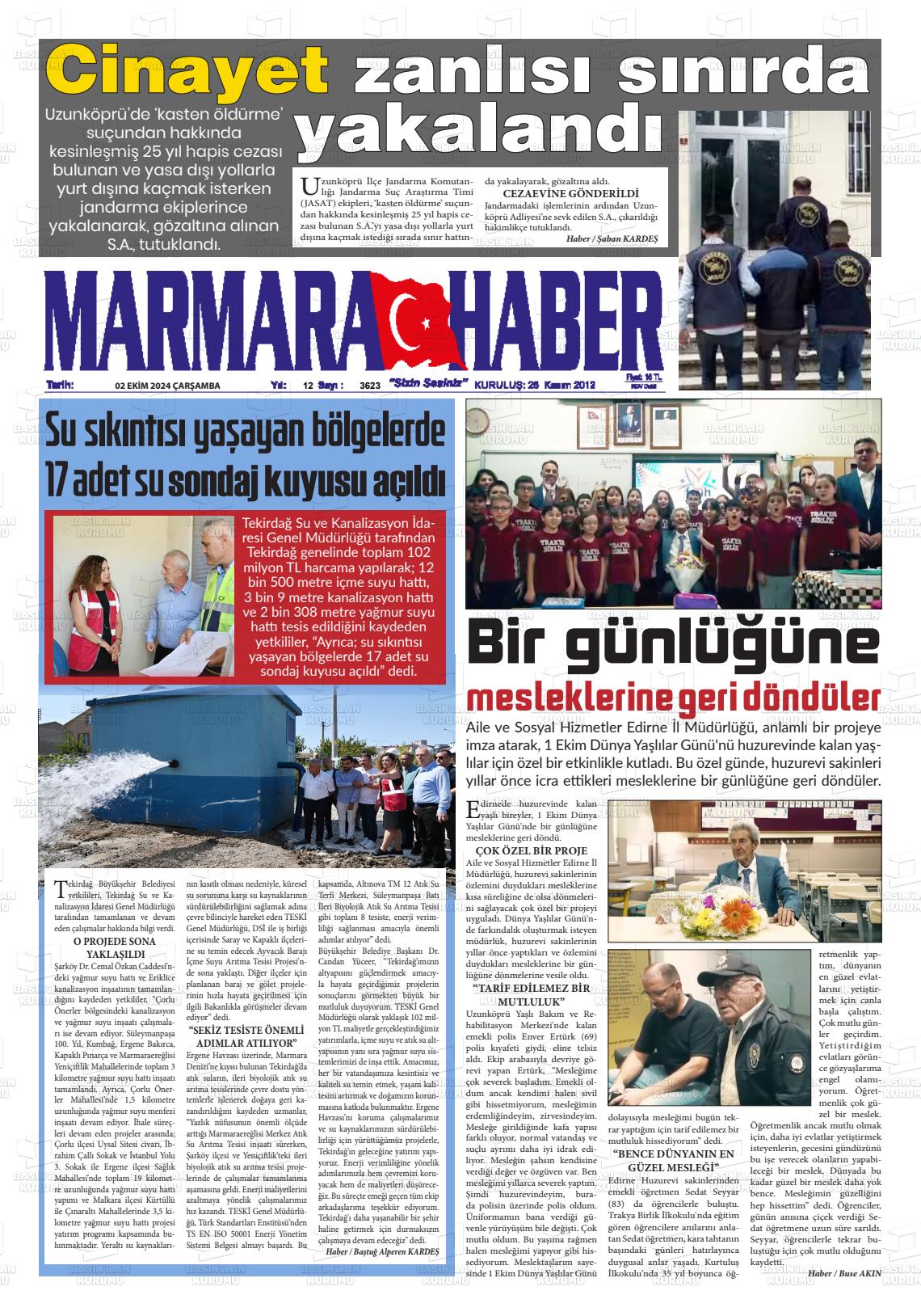 02 Ekim 2024 Marmara Haber Gazete Manşeti