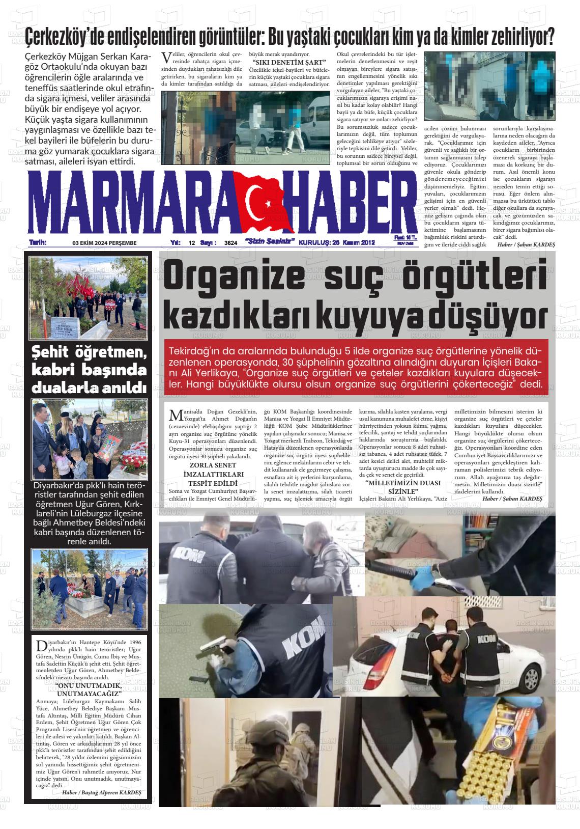 03 Ekim 2024 Marmara Haber Gazete Manşeti