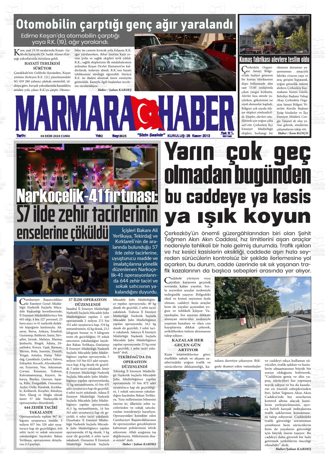 04 Ekim 2024 Marmara Haber Gazete Manşeti