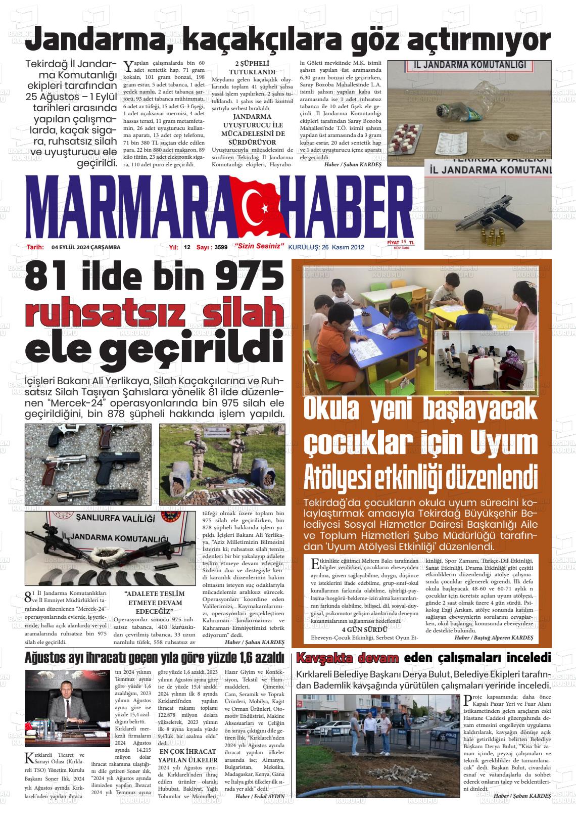 04 Eylül 2024 Marmara Haber Gazete Manşeti