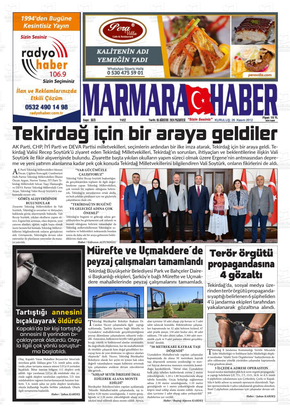 05 Ağustos 2024 Marmara Haber Gazete Manşeti