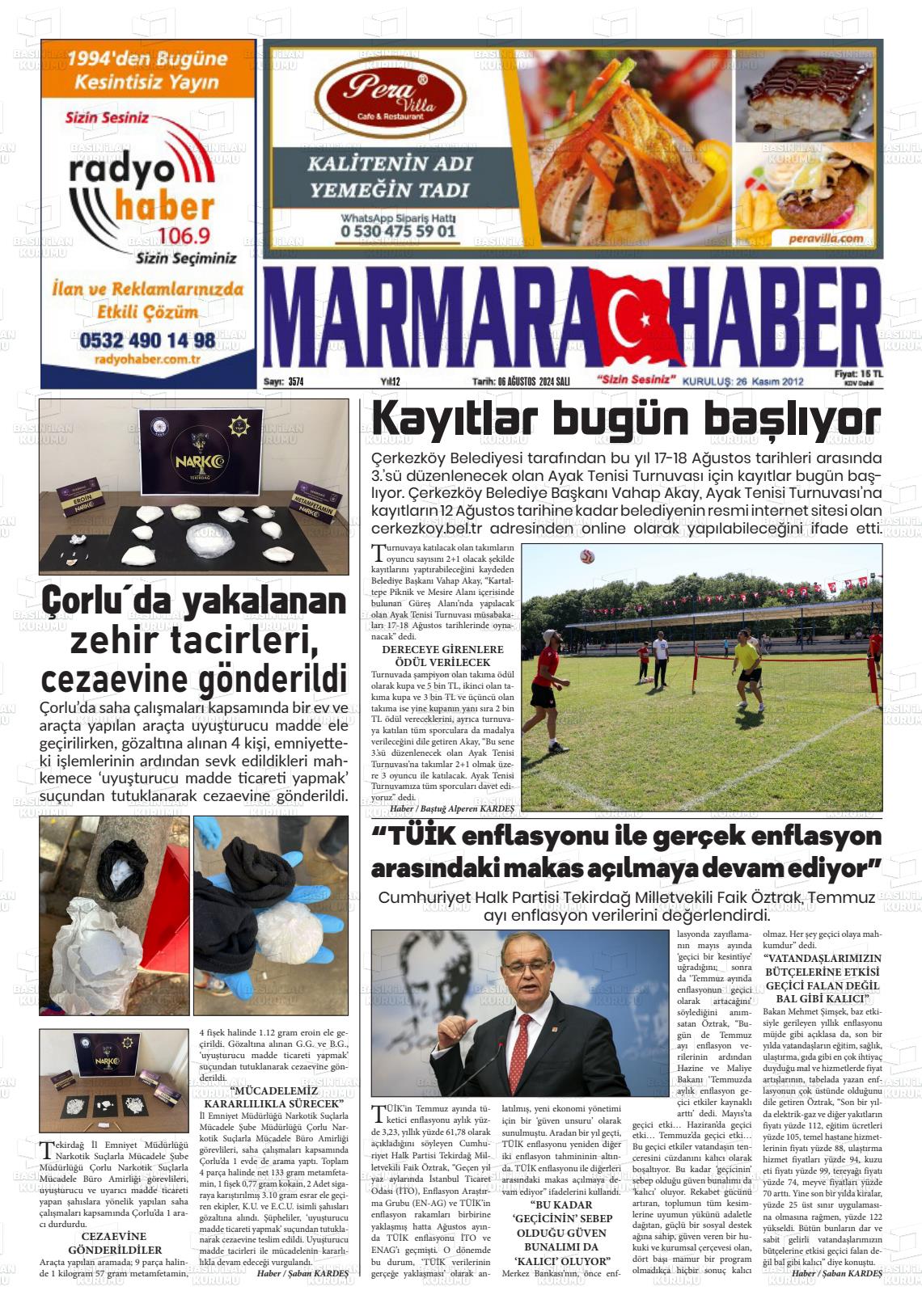 06 Ağustos 2024 Marmara Haber Gazete Manşeti