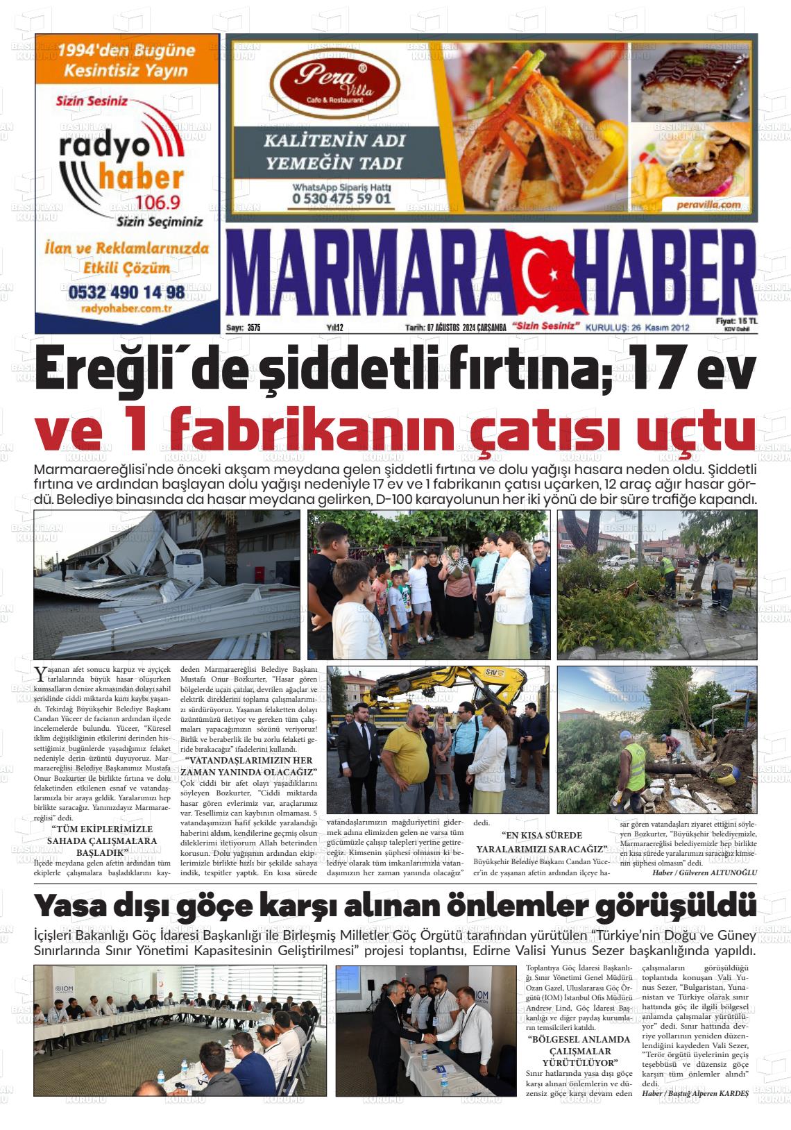 07 Ağustos 2024 Marmara Haber Gazete Manşeti