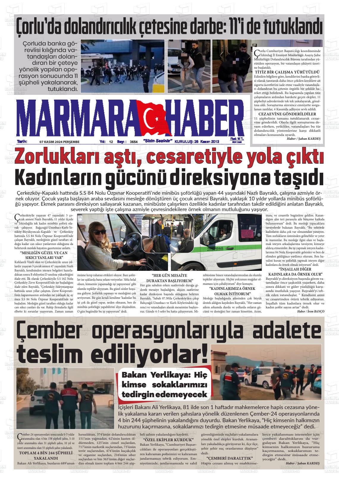 07 Kasım 2024 Marmara Haber Gazete Manşeti