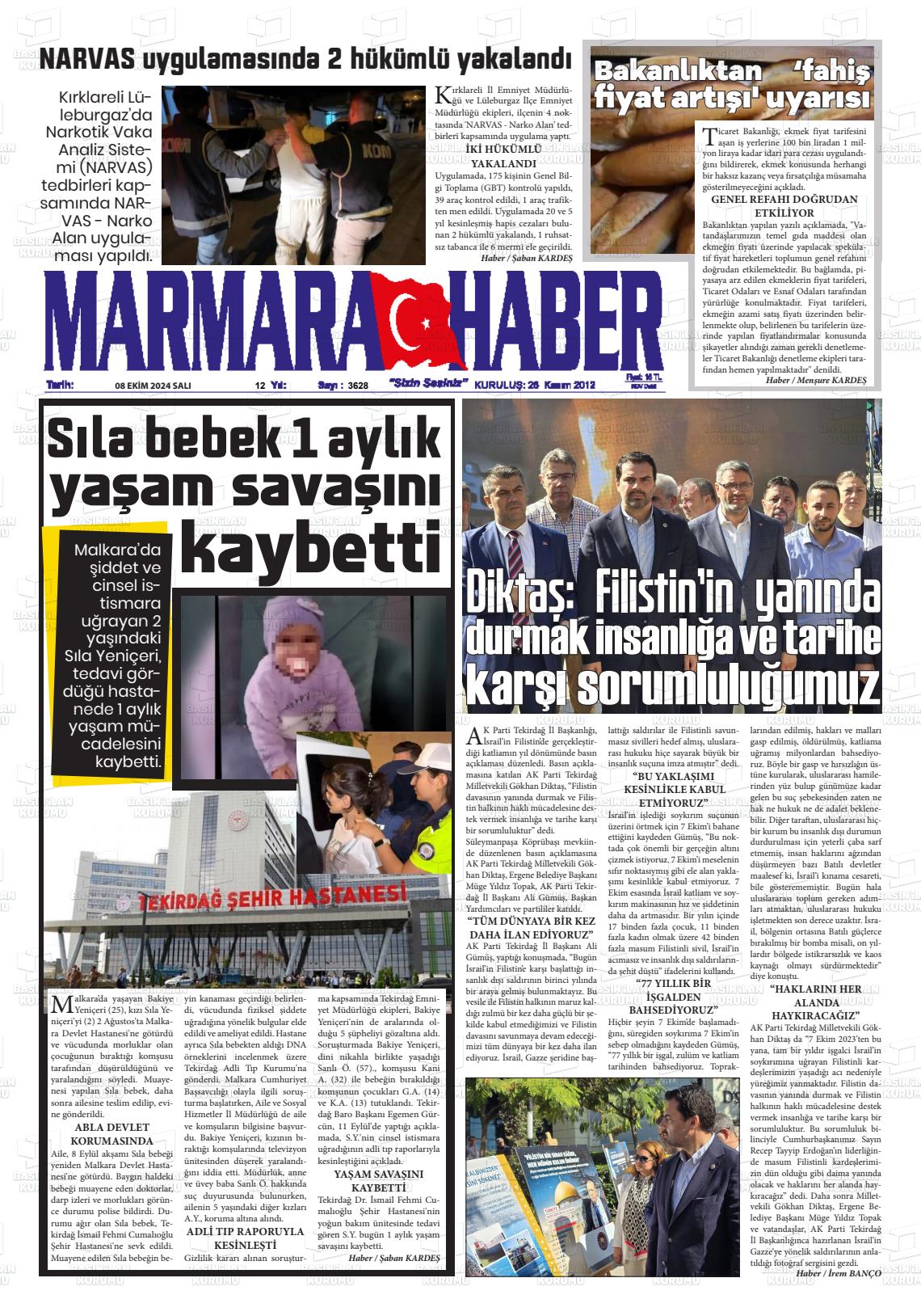 08 Ekim 2024 Marmara Haber Gazete Manşeti