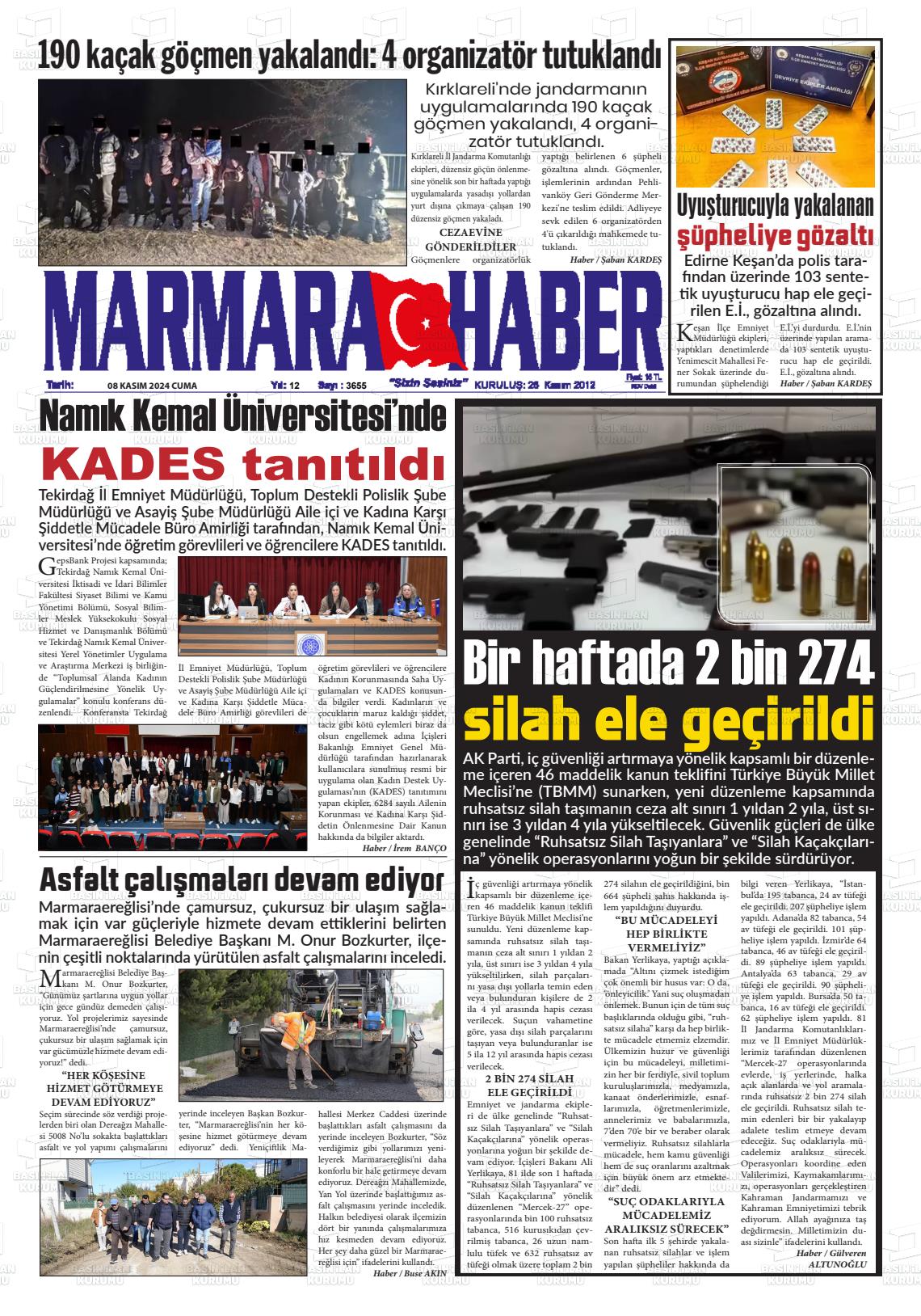 08 Kasım 2024 Marmara Haber Gazete Manşeti