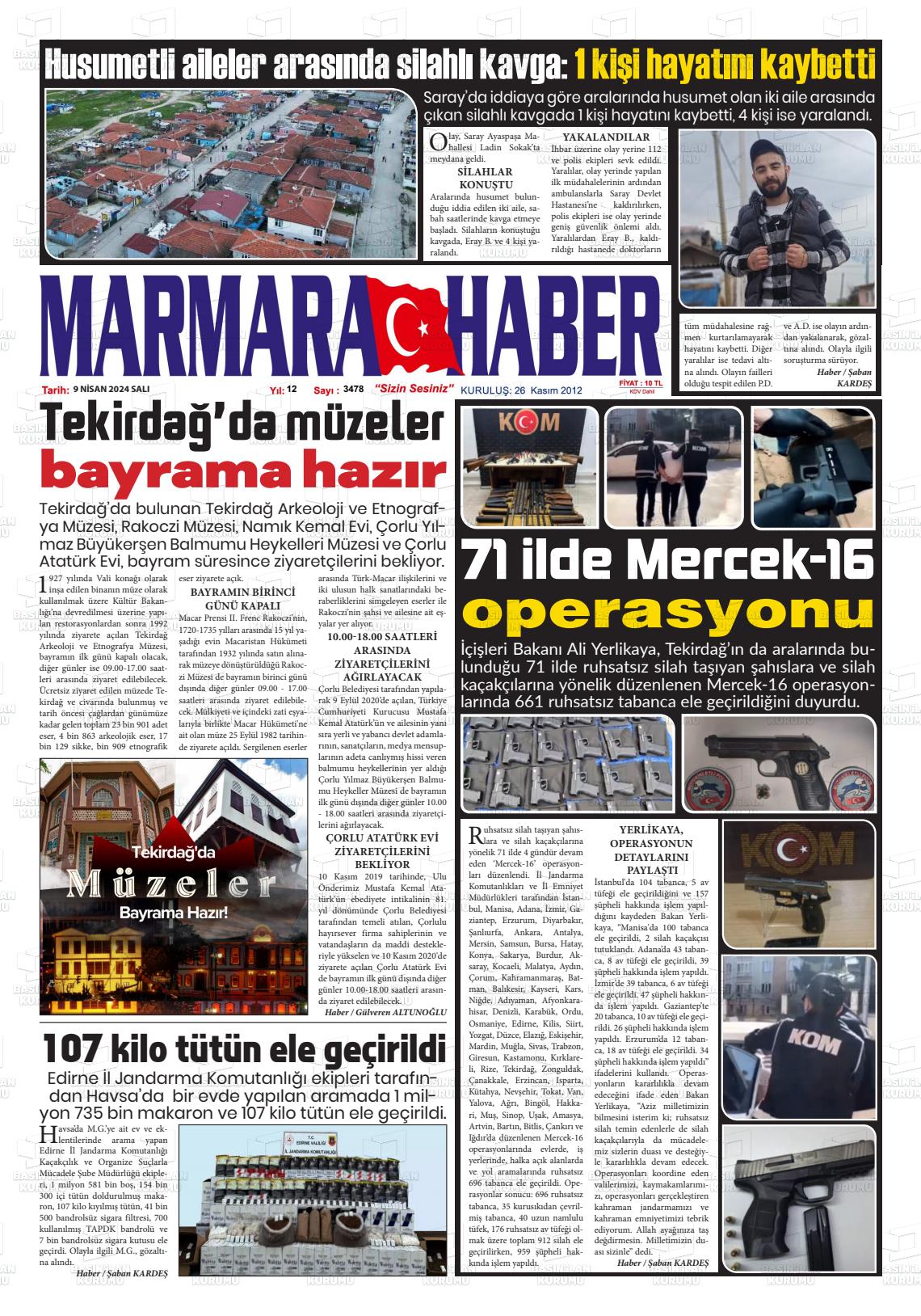 09 Nisan 2024 Marmara Haber Gazete Manşeti