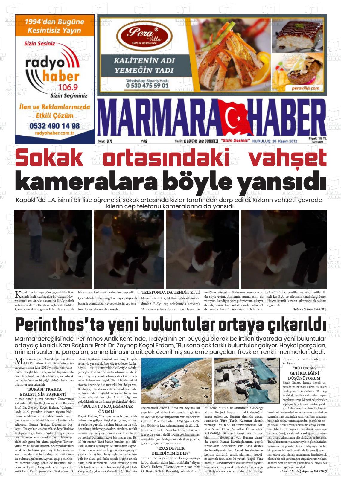 10 Ağustos 2024 Marmara Haber Gazete Manşeti