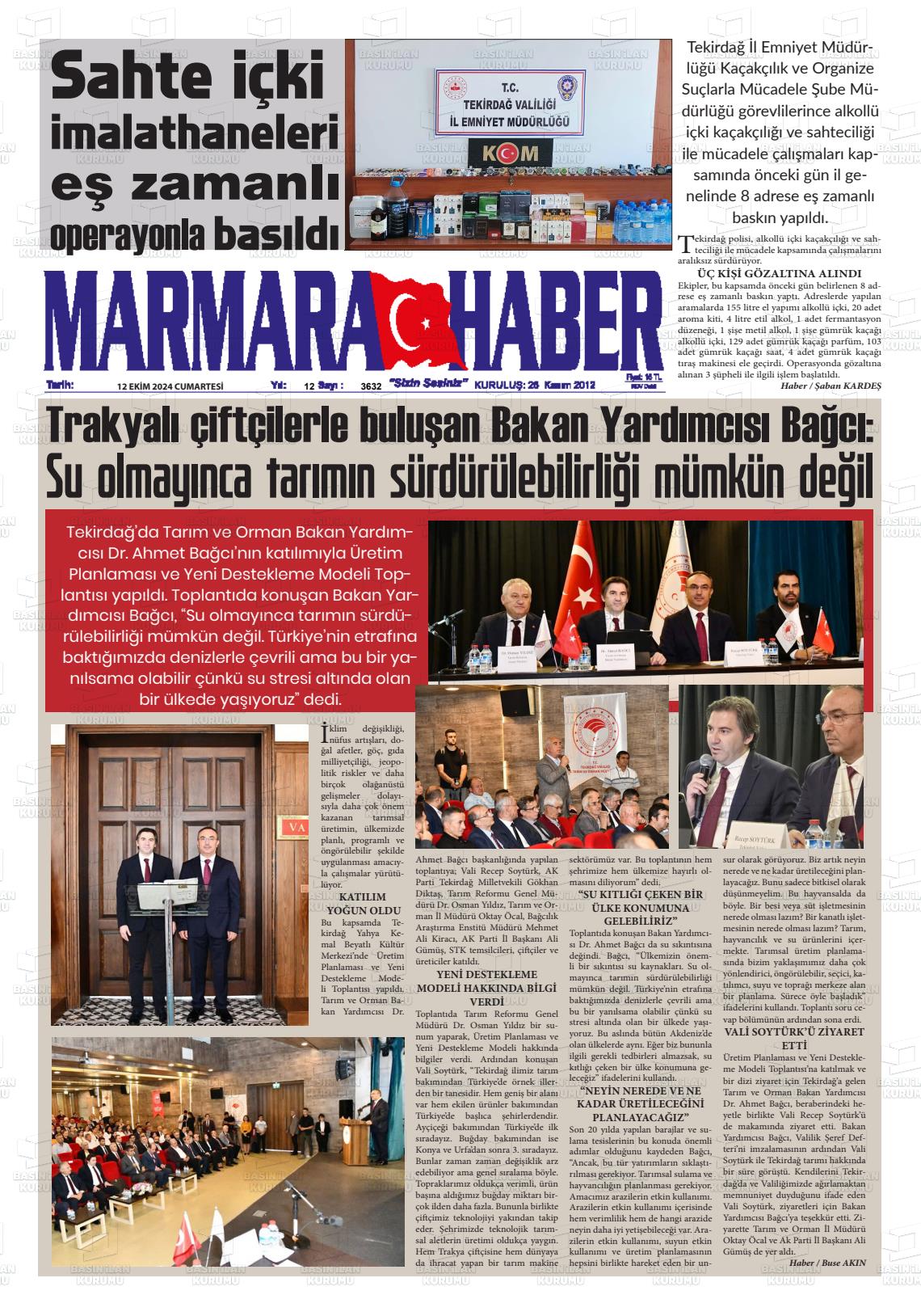 12 Ekim 2024 Marmara Haber Gazete Manşeti