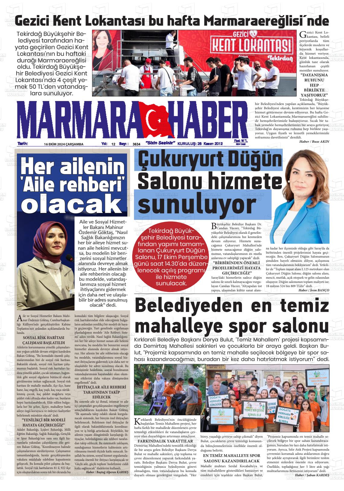 16 Ekim 2024 Marmara Haber Gazete Manşeti