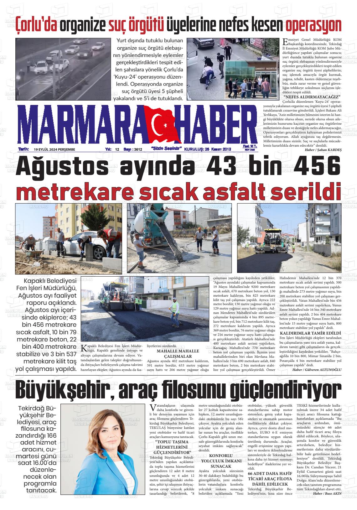 19 Eylül 2024 Marmara Haber Gazete Manşeti