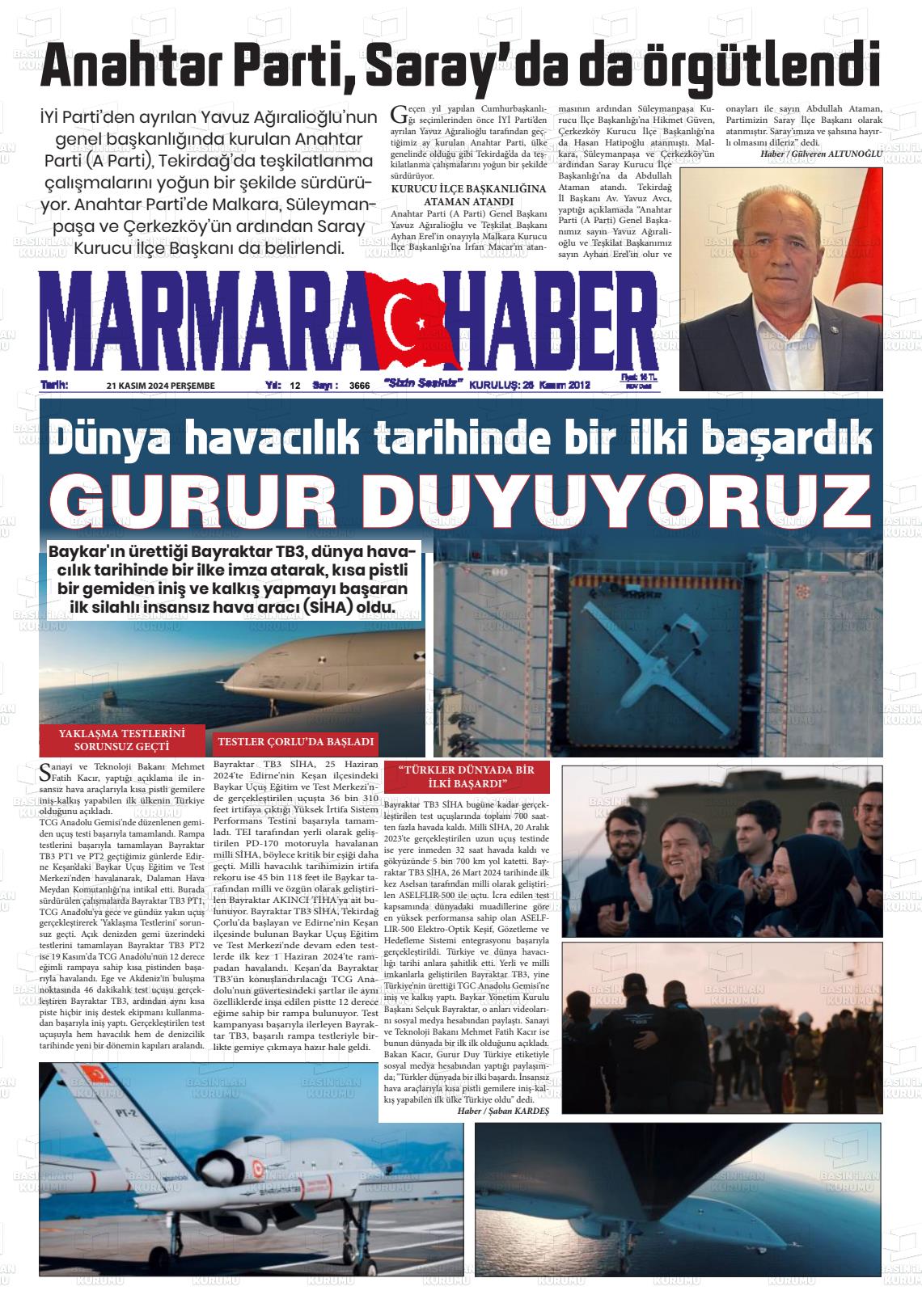 21 Kasım 2024 Marmara Haber Gazete Manşeti