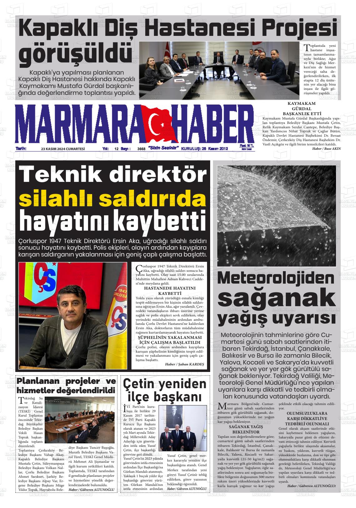 23 Kasım 2024 Marmara Haber Gazete Manşeti