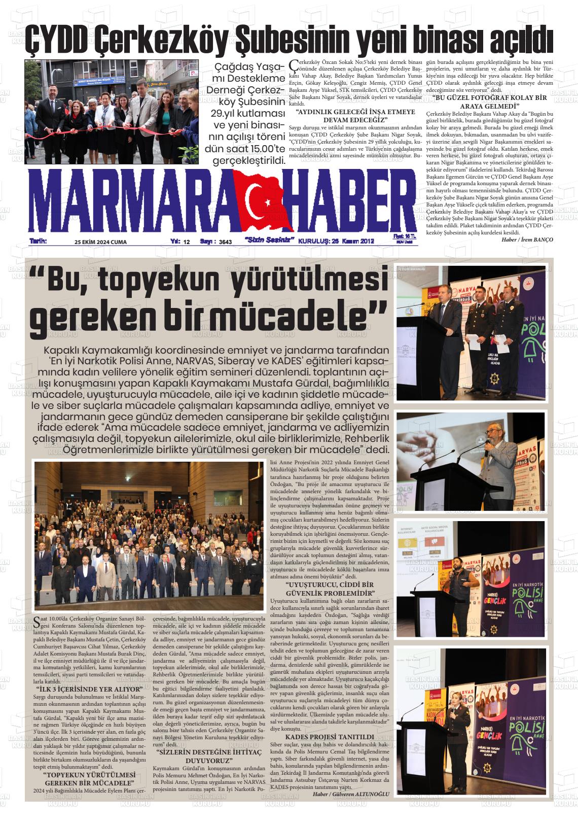 25 Ekim 2024 Marmara Haber Gazete Manşeti