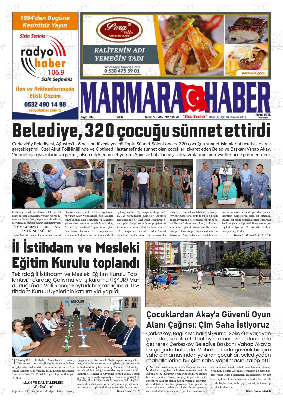 25 Temmuz 2024 Marmara Haber Gazete Manşeti