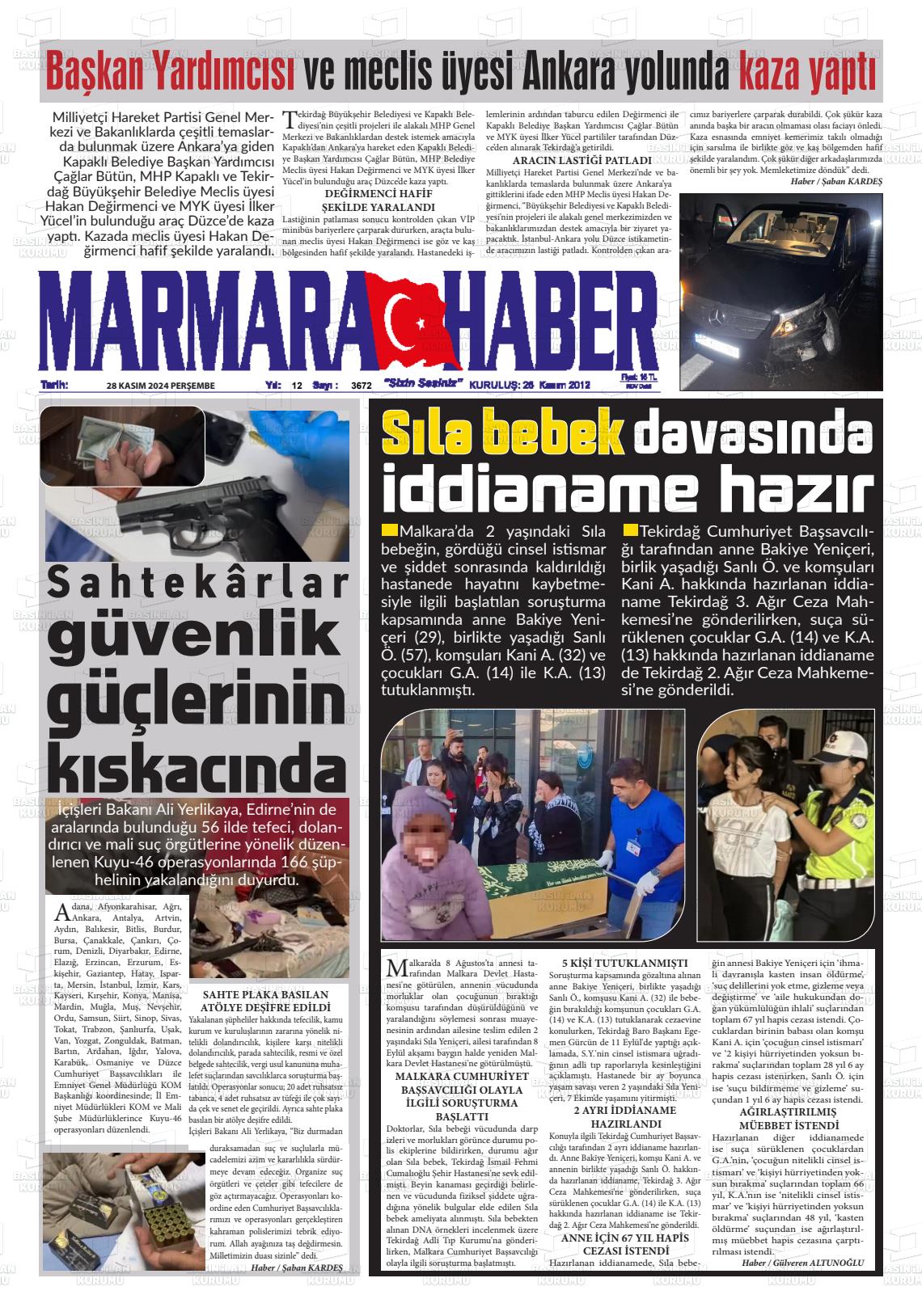 02 Aralık 2024 Marmara Haber Gazete Manşeti