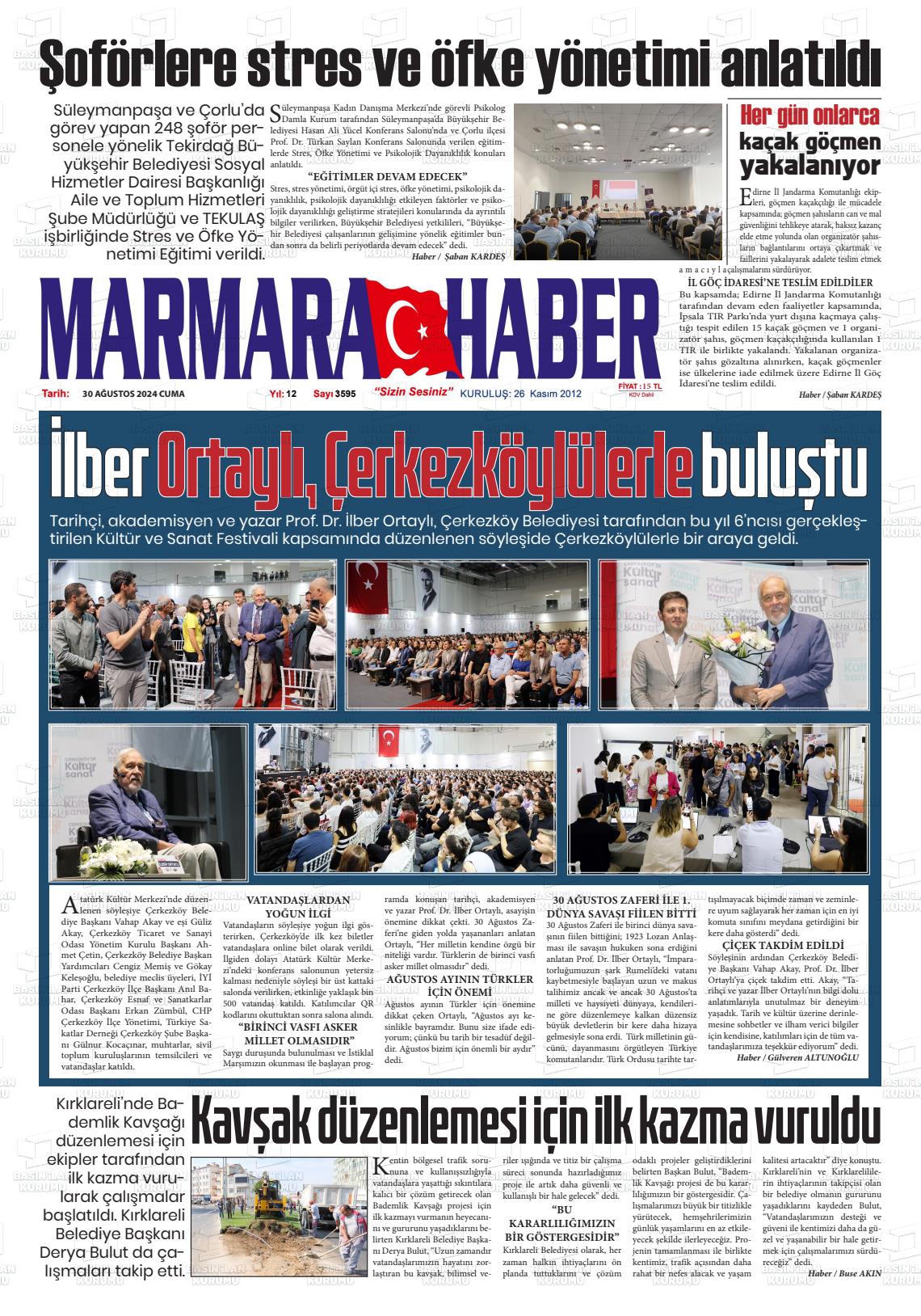 30 Ağustos 2024 Marmara Haber Gazete Manşeti