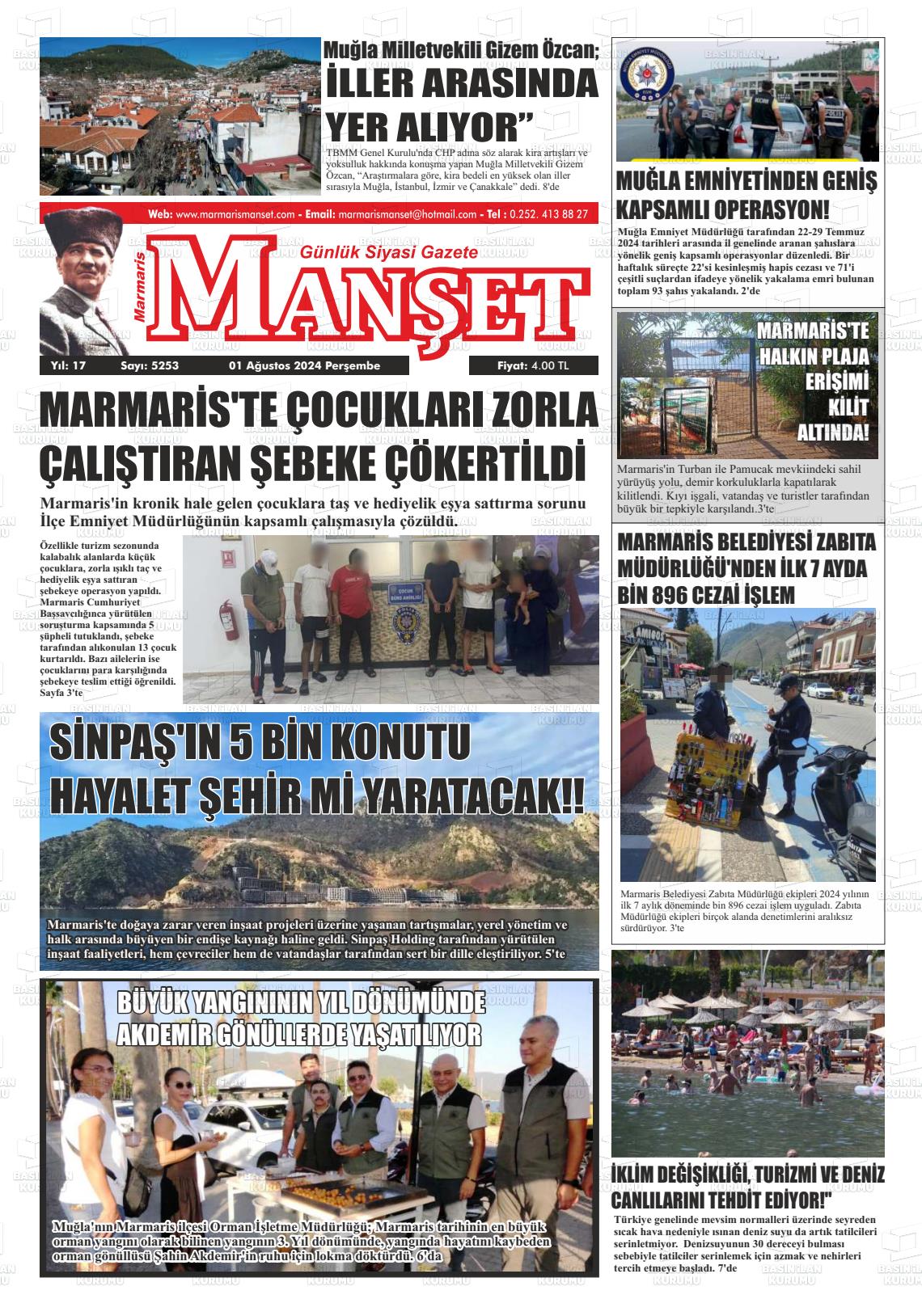 01 Ağustos 2024 Marmaris Manşet Gazete Manşeti