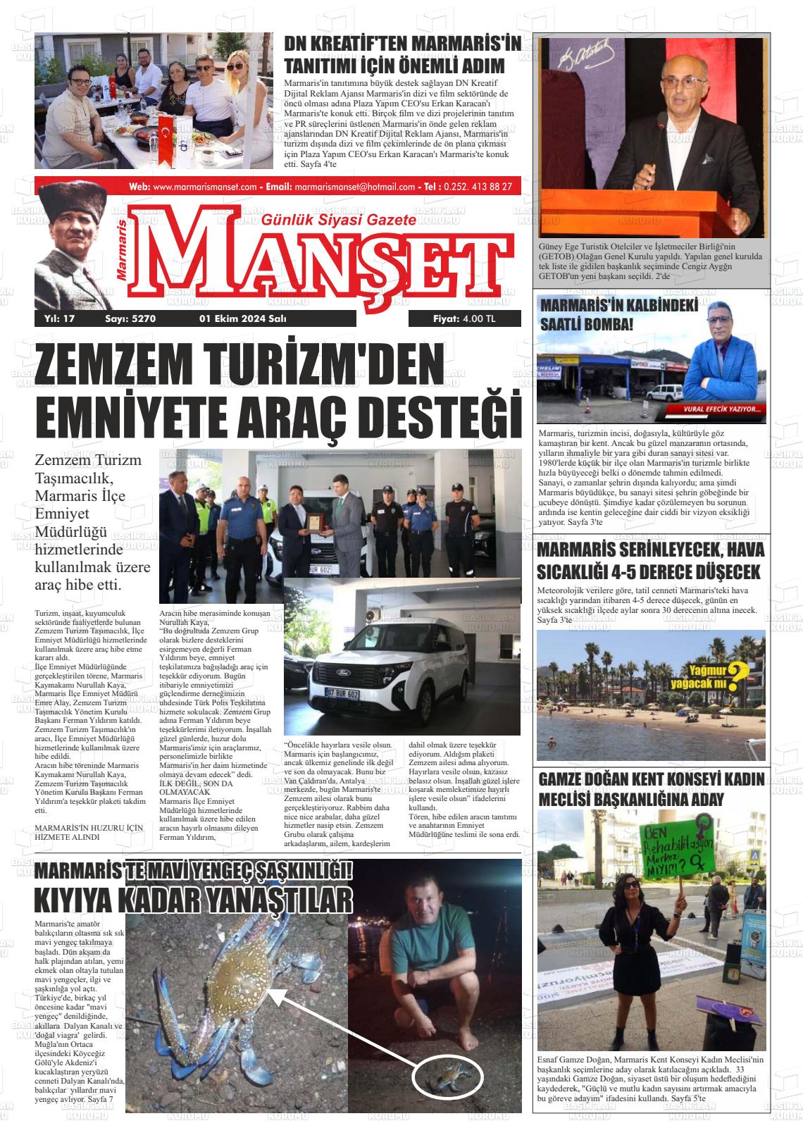 01 Ekim 2024 Marmaris Manşet Gazete Manşeti