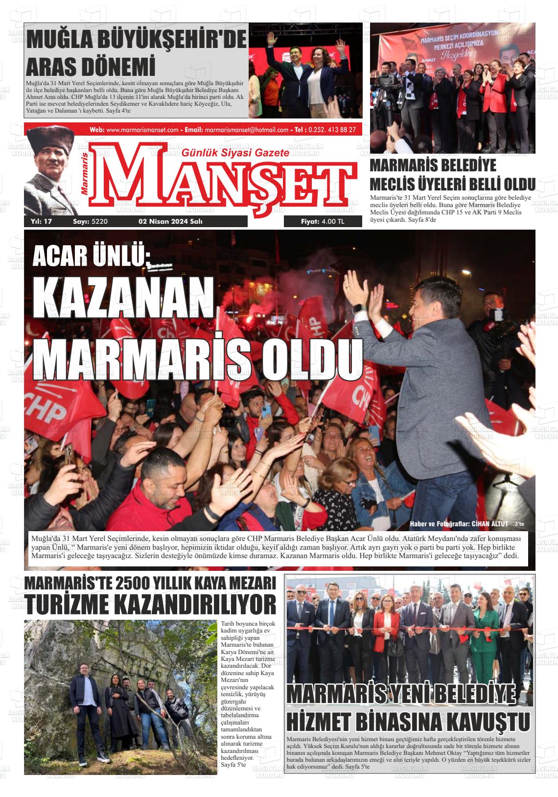 02 Nisan 2024 Marmaris Manşet Gazete Manşeti