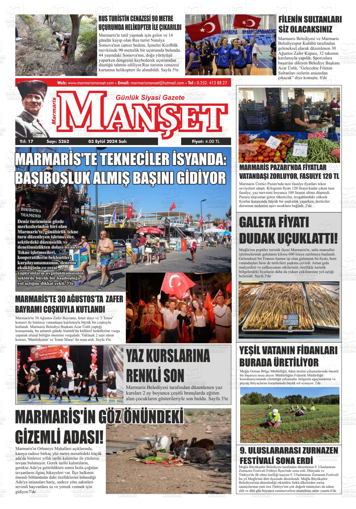 03 Eylül 2024 Marmaris Manşet Gazete Manşeti