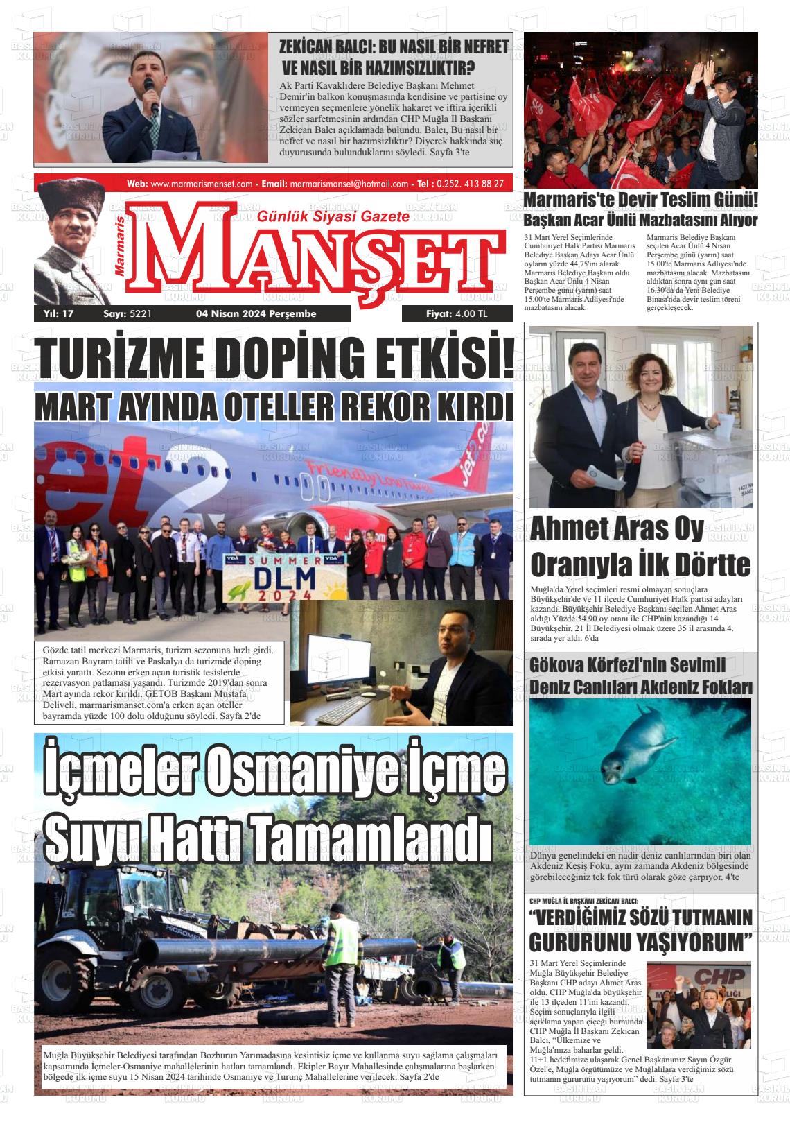 04 Nisan 2024 Marmaris Manşet Gazete Manşeti