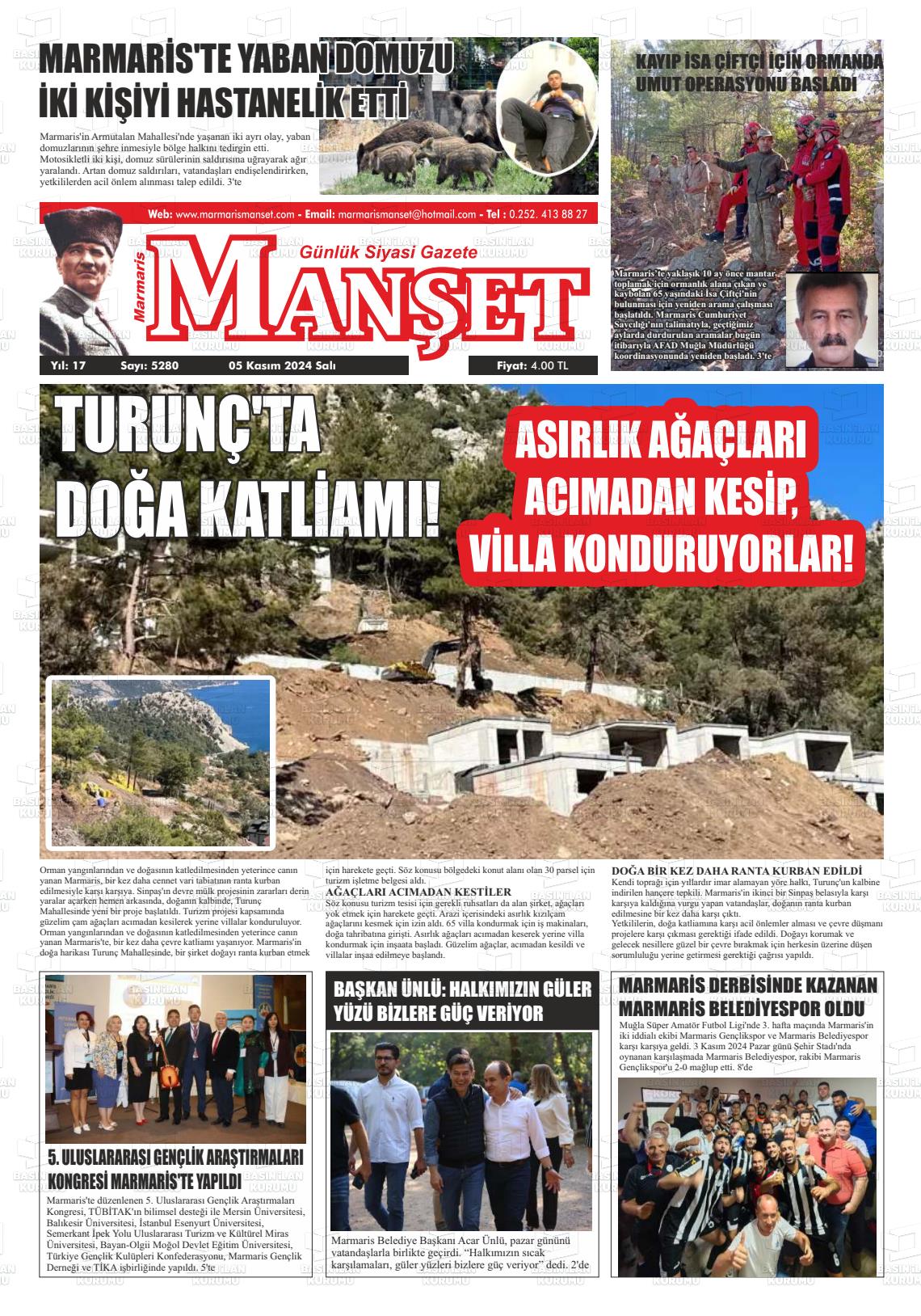 05 Kasım 2024 Marmaris Manşet Gazete Manşeti